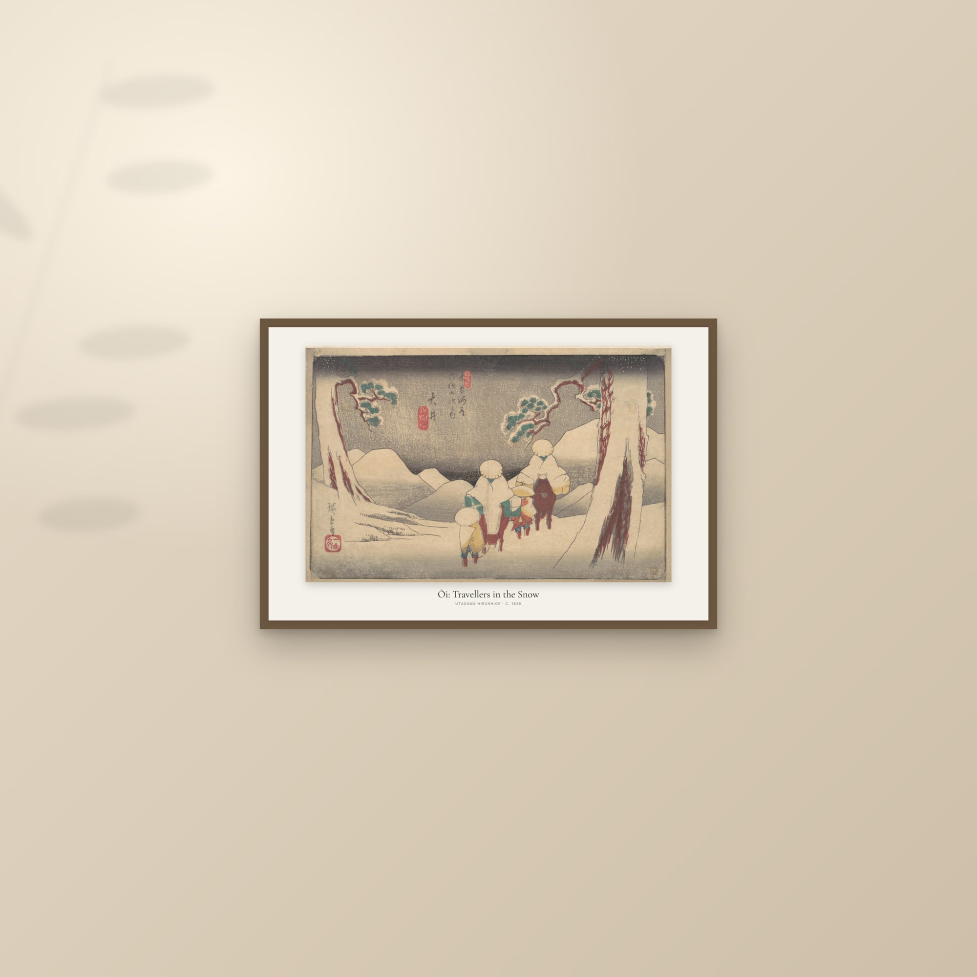 Ōi: Travellers in the Snow — framed and styled on a sunlit wall
