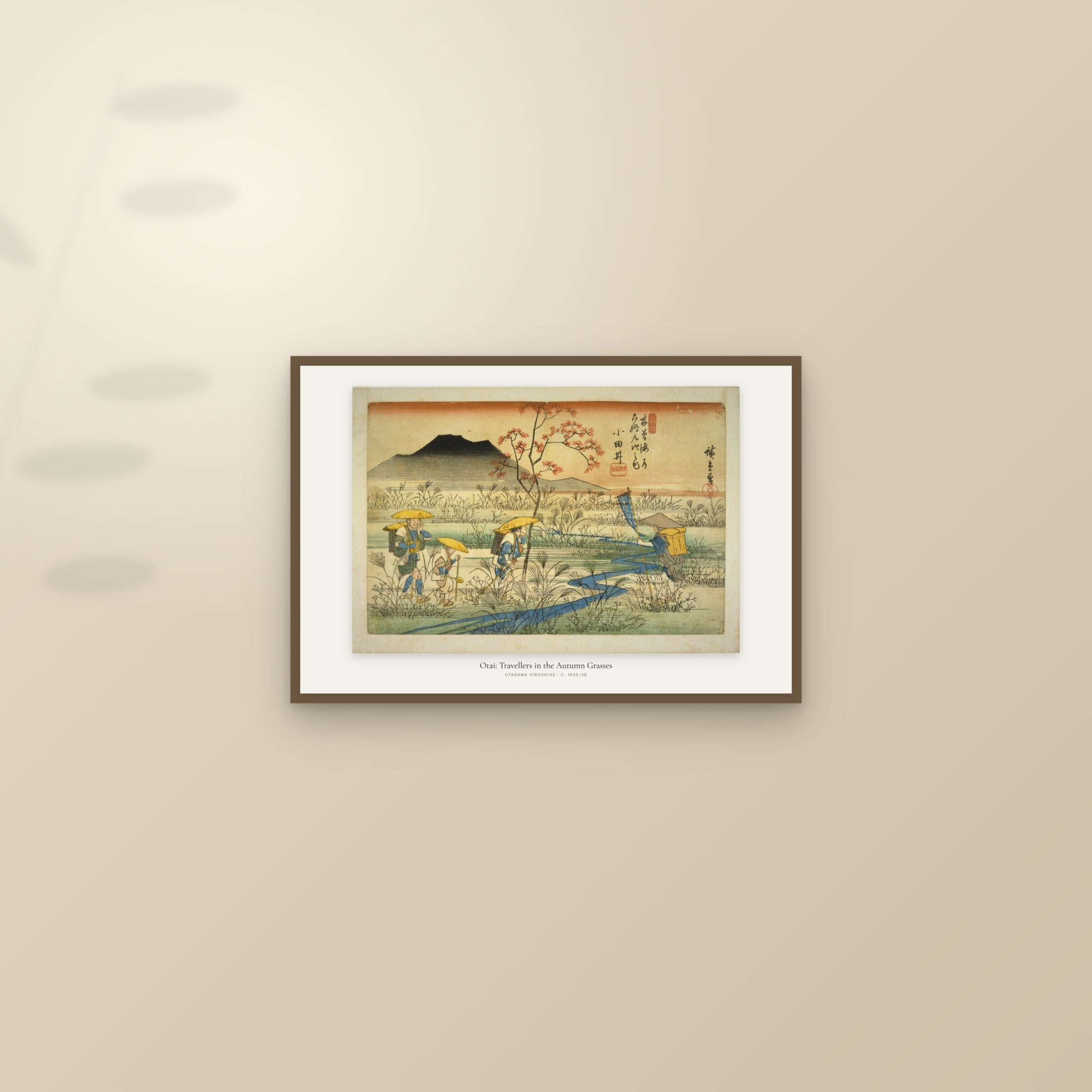 Otai: Travellers in the Autumn Grasses — framed and styled on a sunlit wall