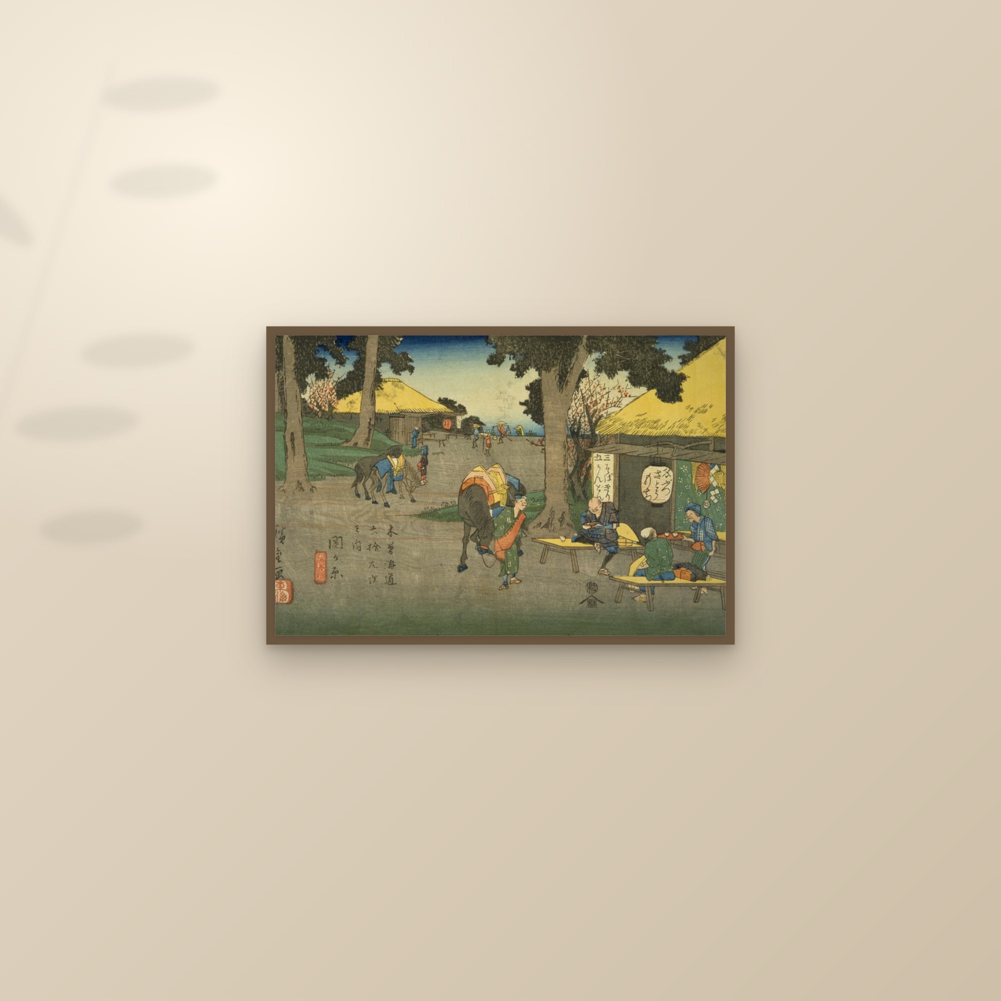 Sekigahara: Teahouse by the Road (Full) — Full-Bleed Edition — framed and styled on a sunlit wall