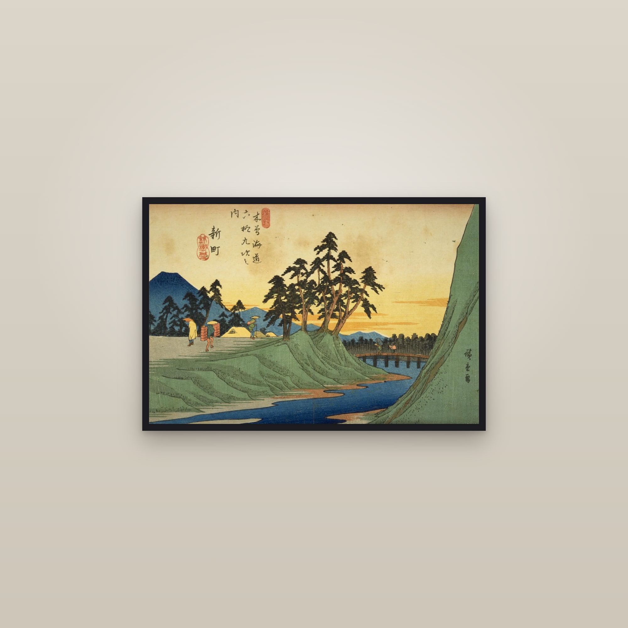 Shinmachi: Dusk by the River (Full) — Full-Bleed Edition — framed in a gallery setting