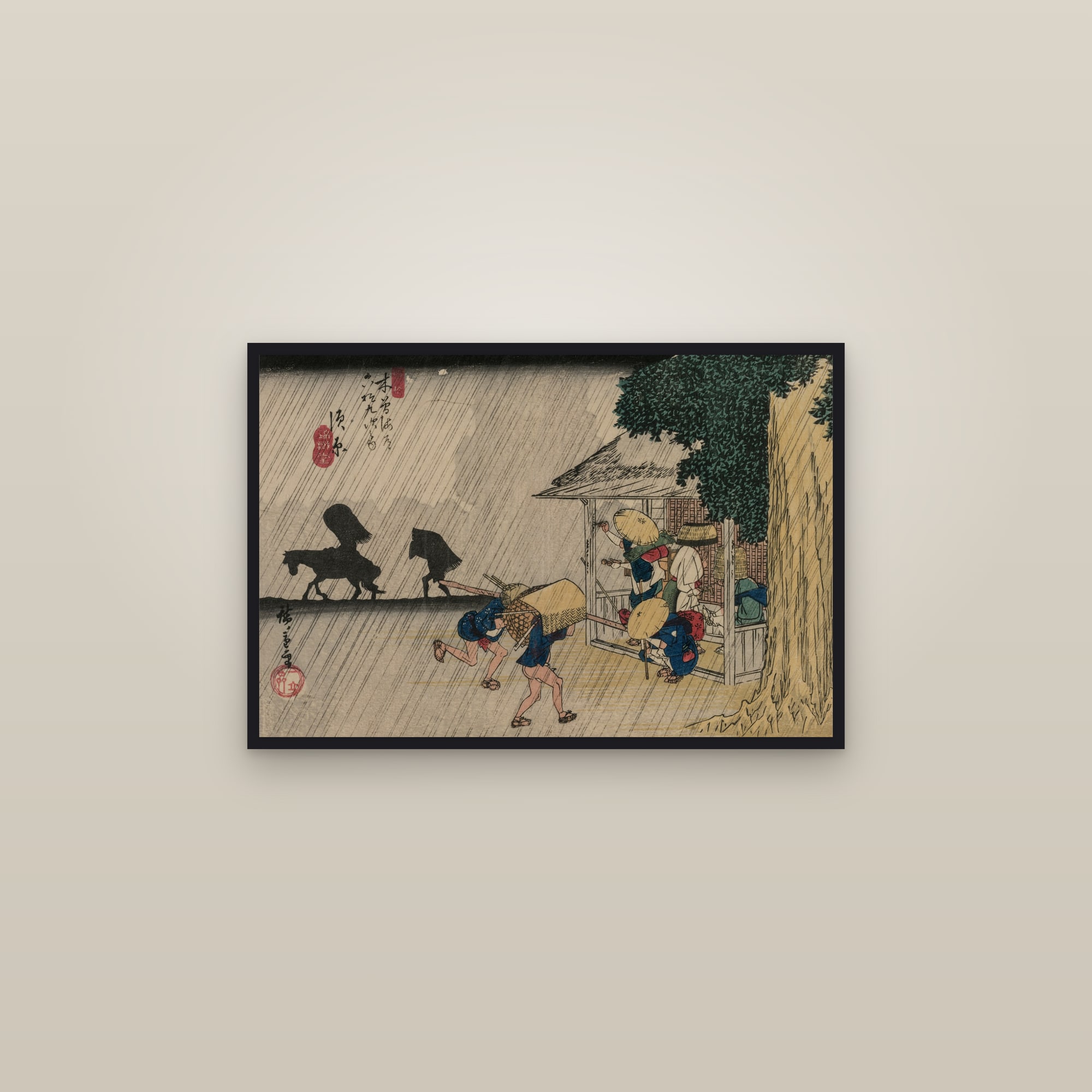 Suhara: Sudden Shower (Full) — Full-Bleed Edition — framed in a gallery setting
