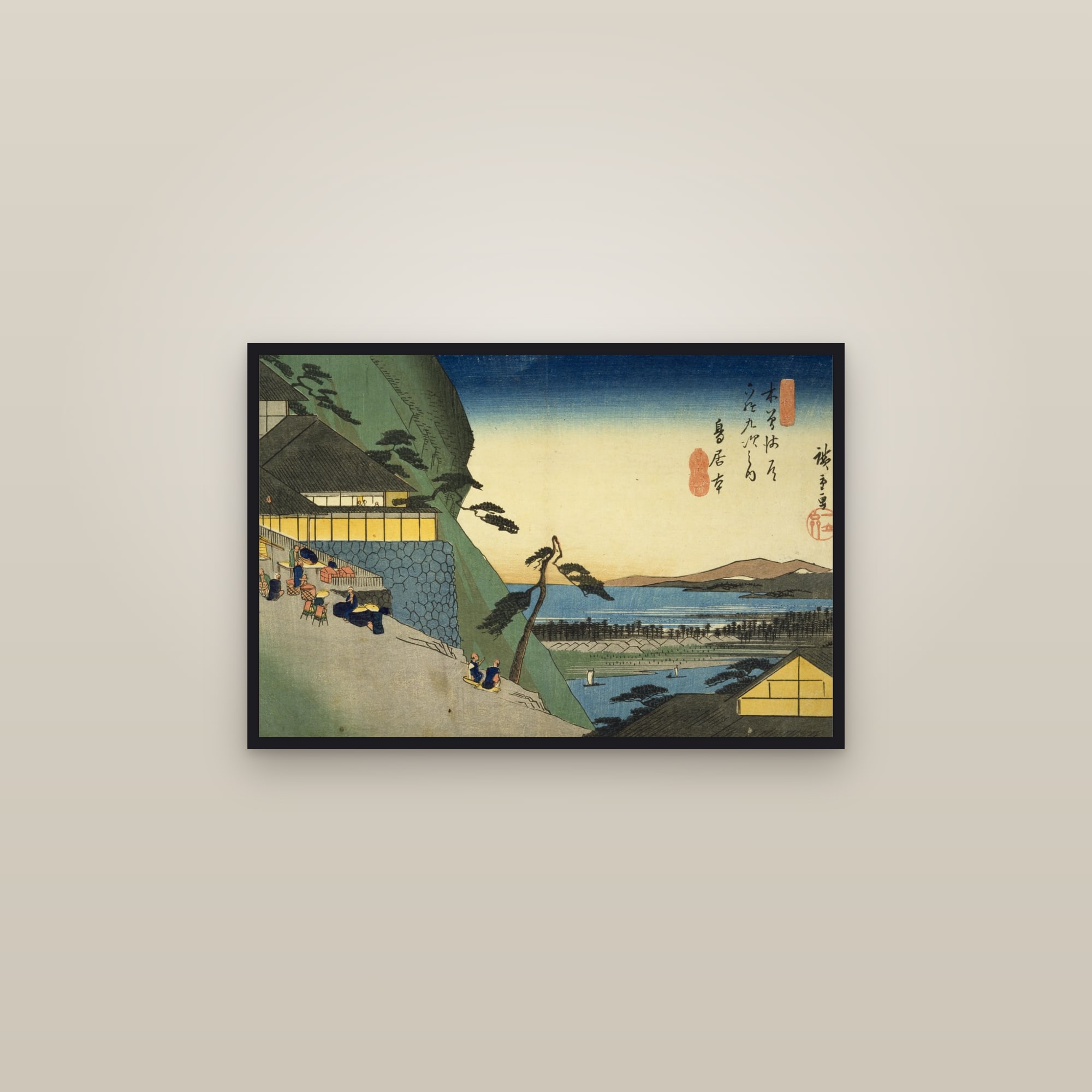 Toriimoto: View of Lake Biwa (Full) — Full-Bleed Edition — framed in a gallery setting
