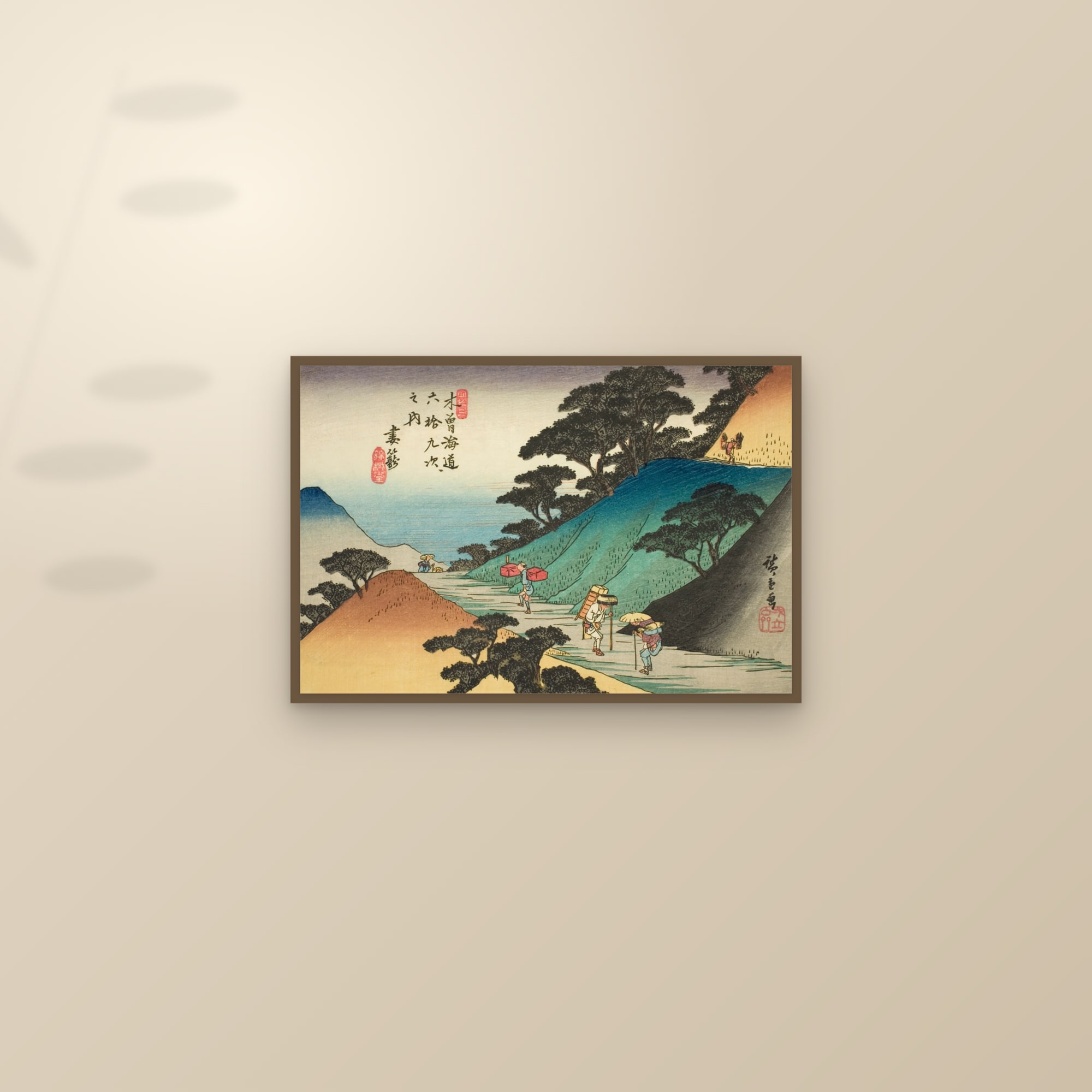 Tsumago: The Mountain Road (Full) — Full-Bleed Edition — framed and styled on a sunlit wall