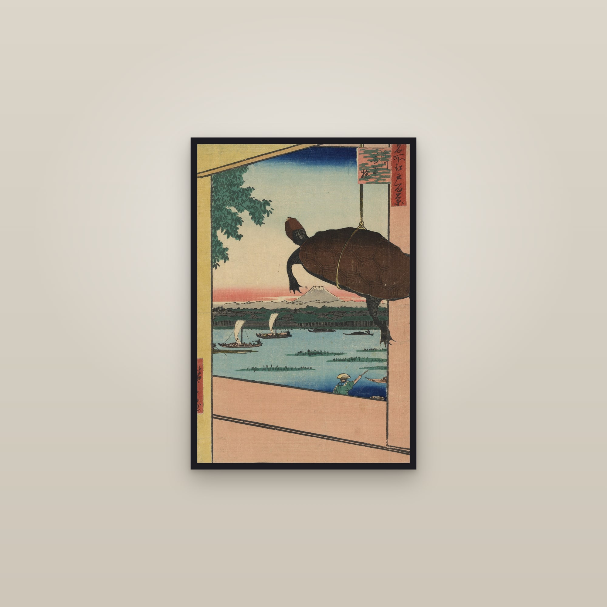 Mannen Bridge in Fukagawa (Full) — Full-Bleed Edition — framed in a gallery setting