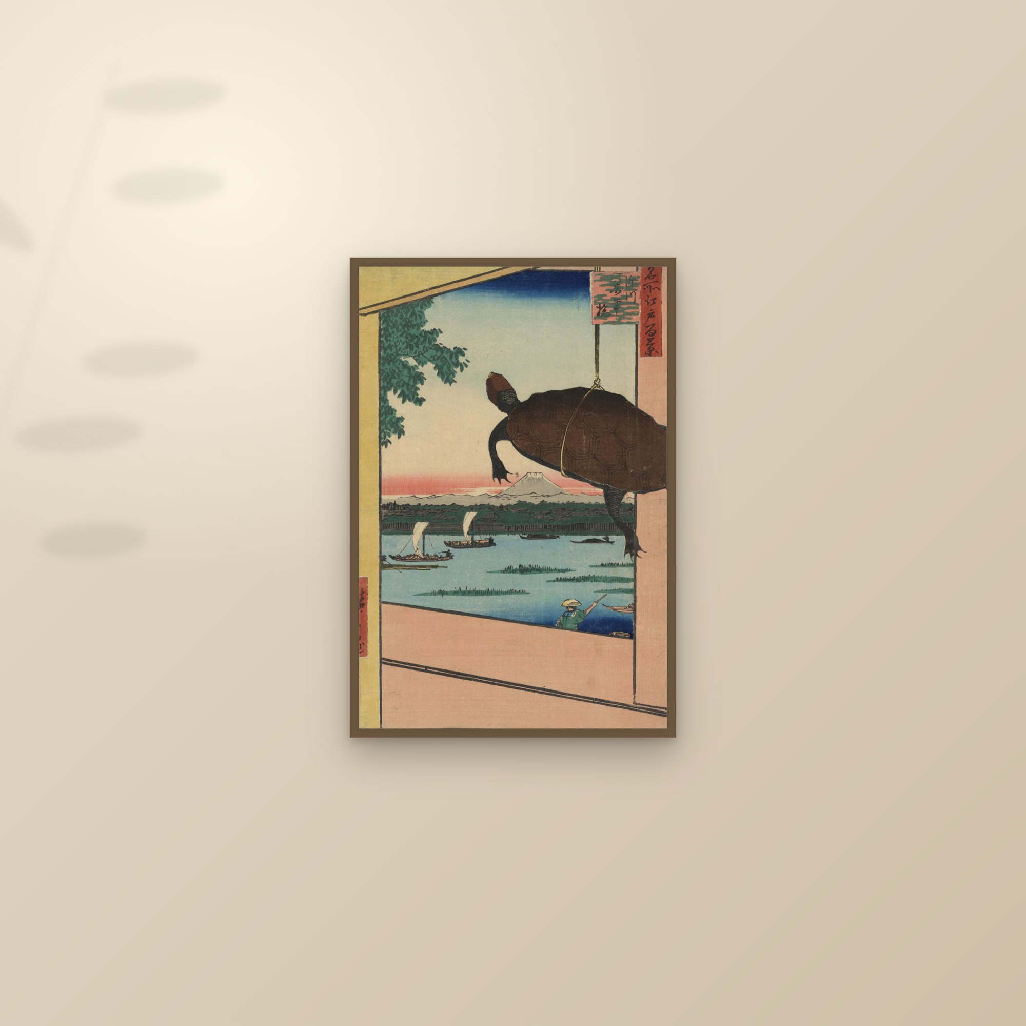 Mannen Bridge in Fukagawa (Full) — Full-Bleed Edition — framed and styled on a sunlit wall