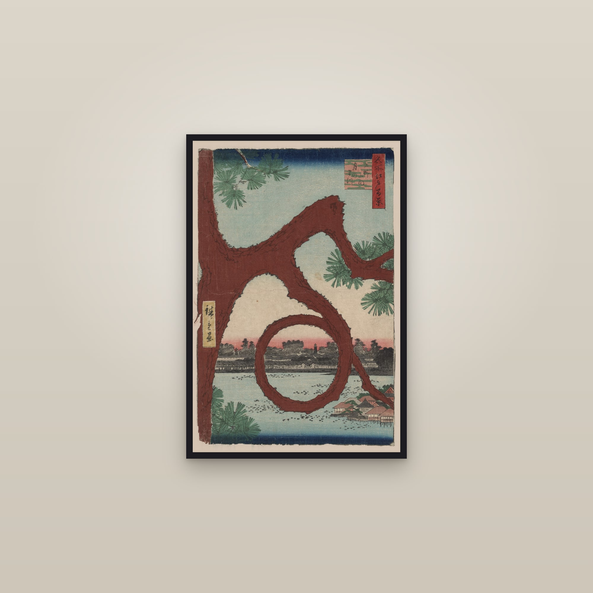 The Moon Pine at Ueno (Full) — Full-Bleed Edition — framed in a gallery setting