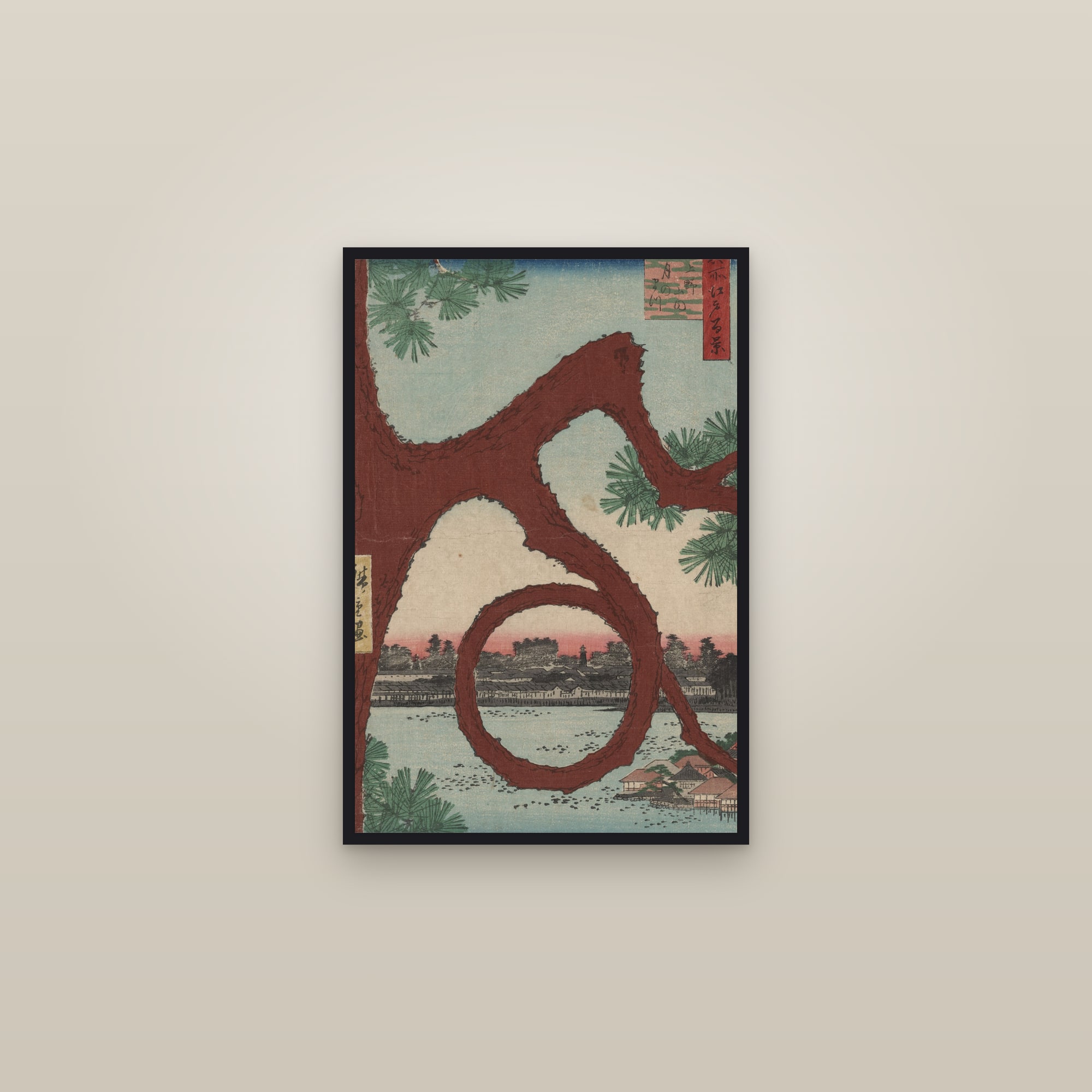The Moon Pine at Ueno (Full) — Full-Bleed Edition — framed in a gallery setting