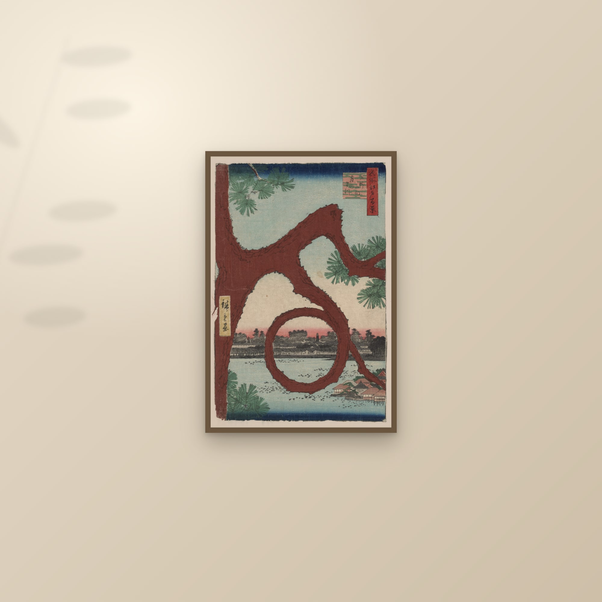 The Moon Pine at Ueno (Full) — Full-Bleed Edition — framed and styled on a sunlit wall