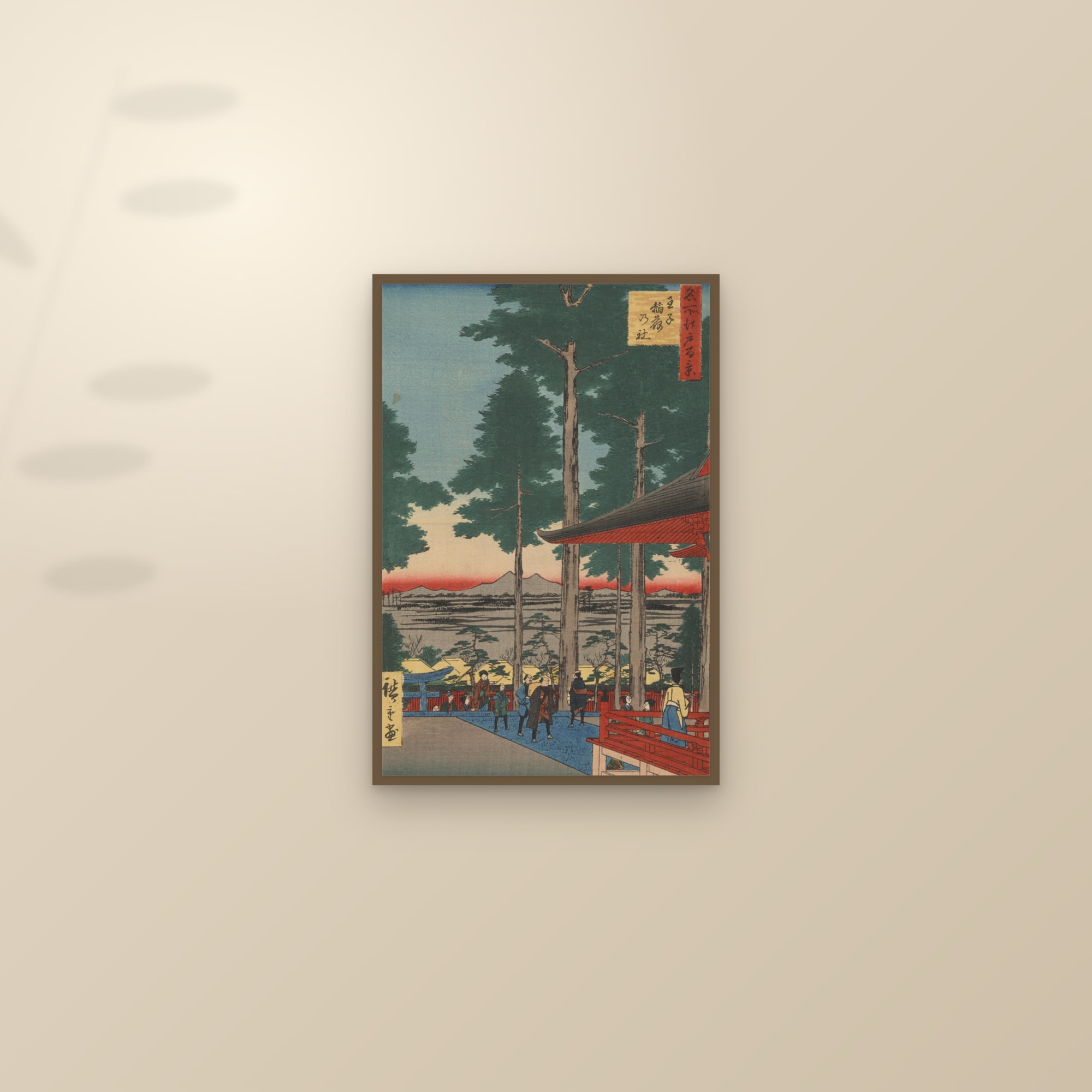 The Ōji Inari Shrine (Full) — Full-Bleed Edition — framed and styled on a sunlit wall