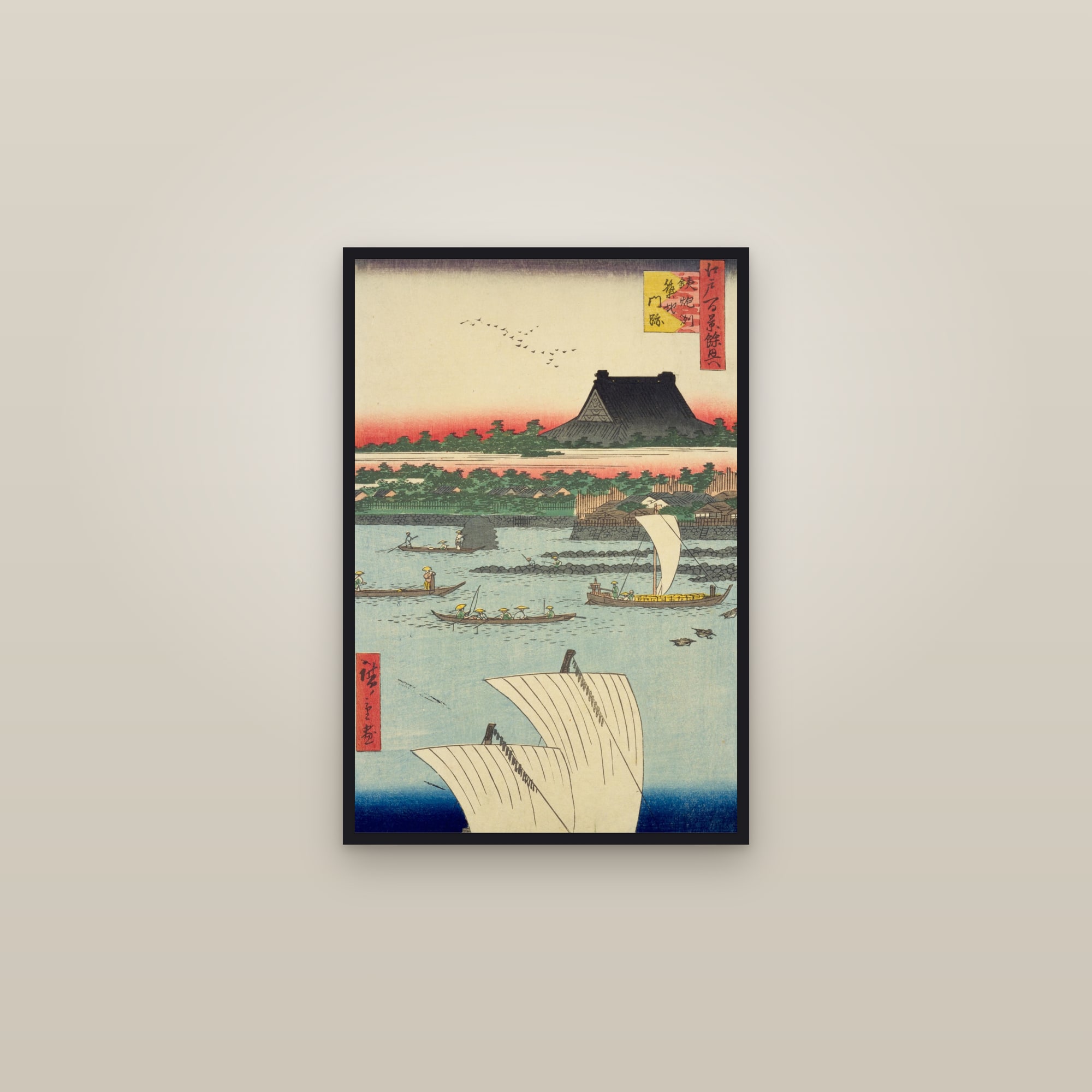Teppōzu and Tsukiji Monzeki Temple (Full) — Full-Bleed Edition — framed in a gallery setting