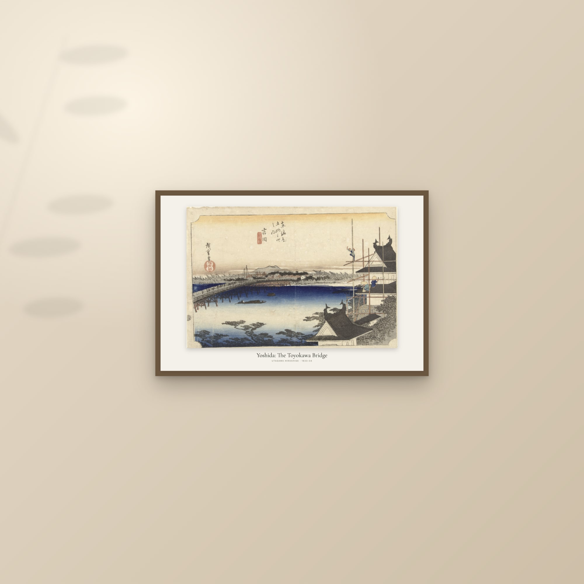 Yoshida: The Toyokawa Bridge — framed and styled on a sunlit wall