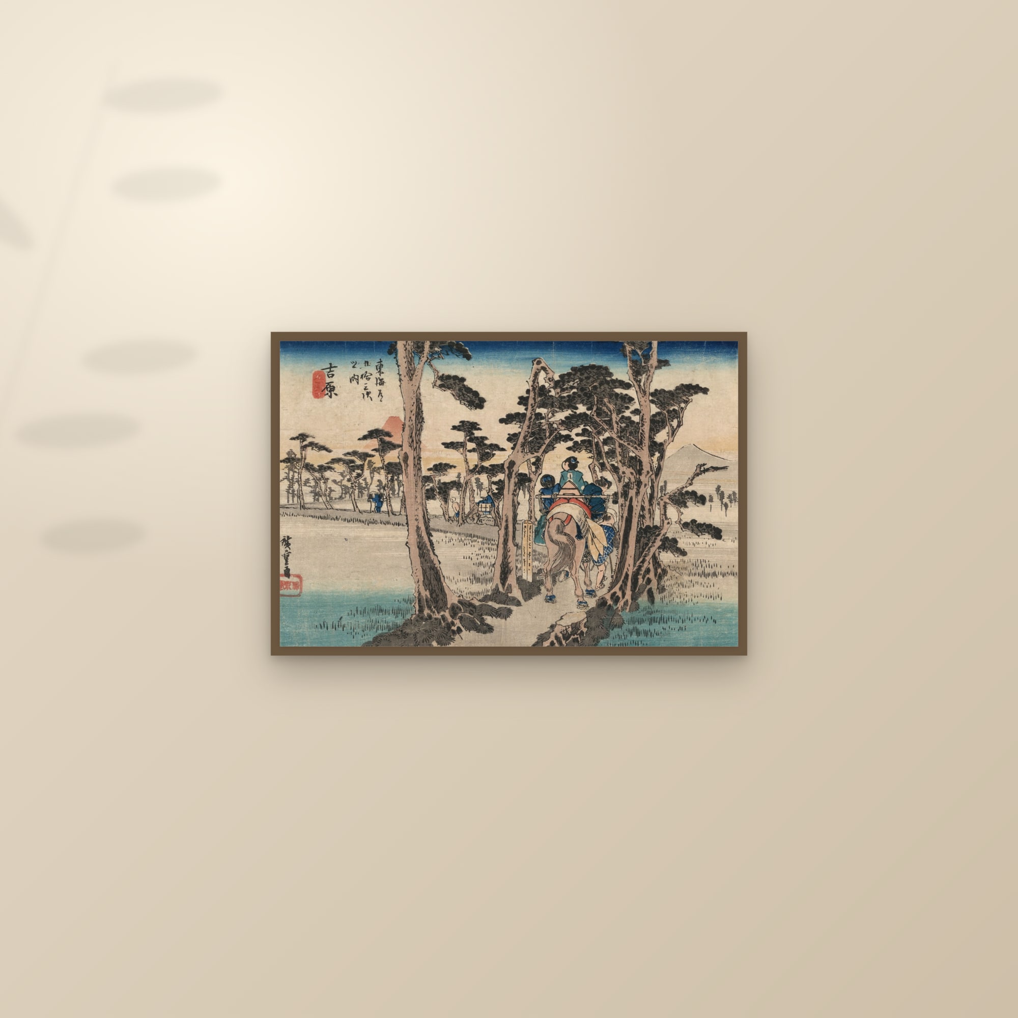 Yoshiwara: Mount Fuji on the Left (Full) — Full-Bleed Edition — framed and styled on a sunlit wall