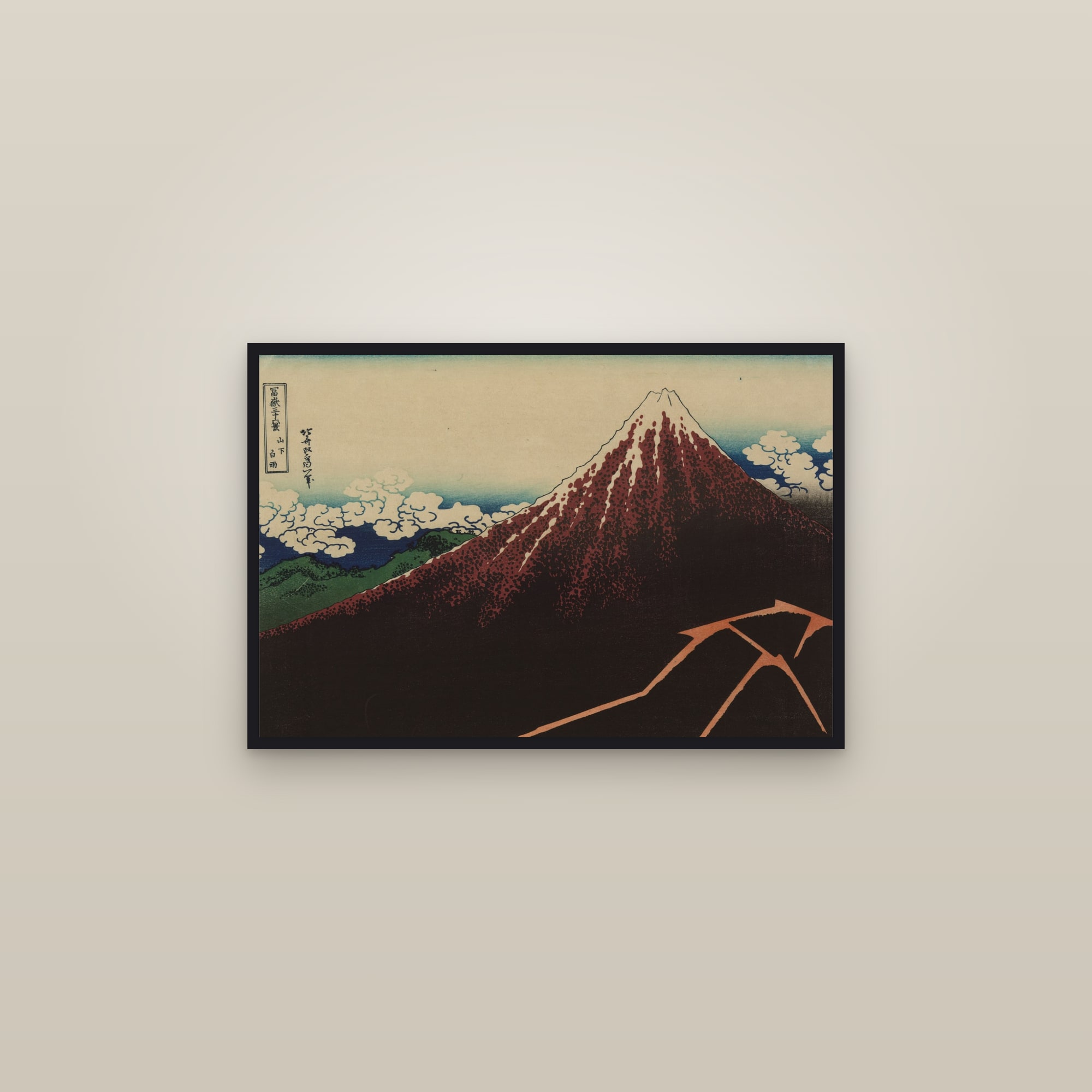 Rainstorm Beneath the Summit (Black Fuji) — Full-Bleed Edition