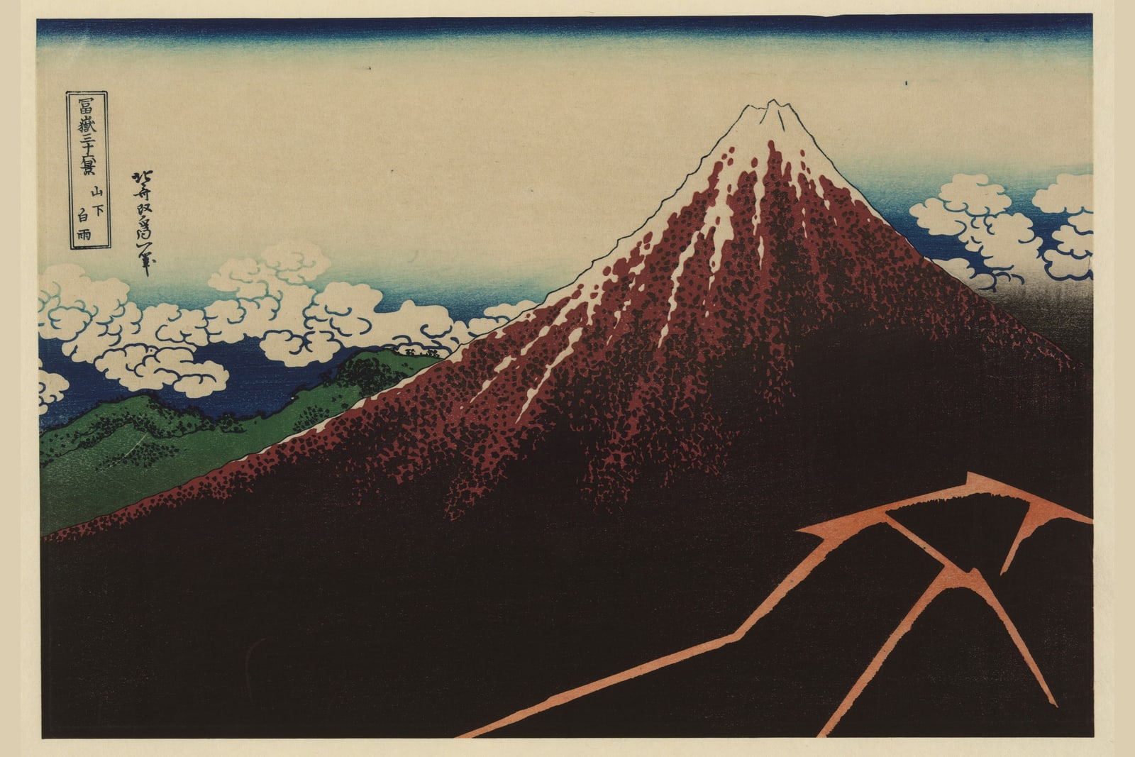 Rainstorm Beneath the Summit (Black Fuji) — Full-Bleed Edition