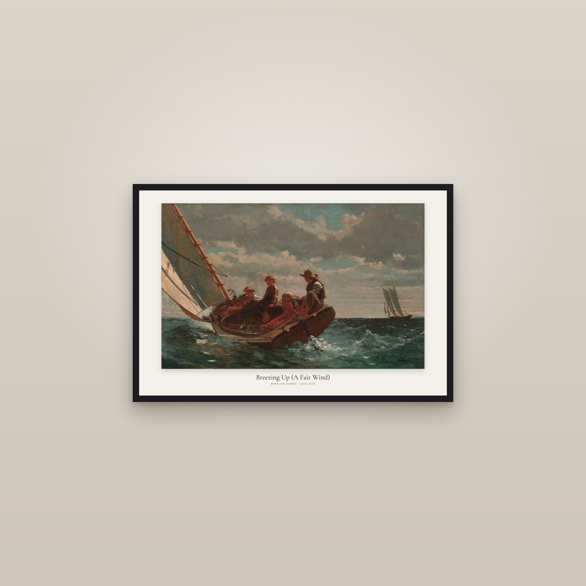 Breezing Up (A Fair Wind) — framed in a gallery setting
