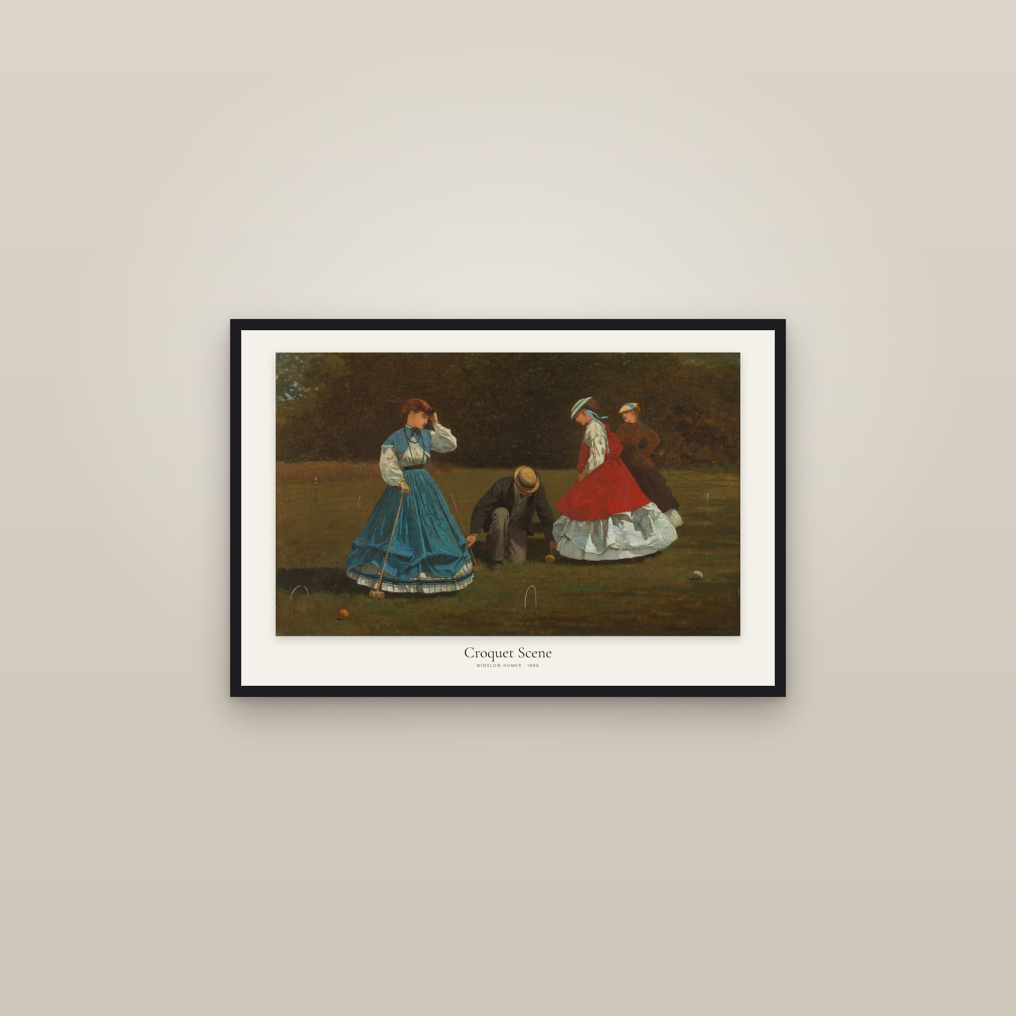 Croquet Scene — framed in a gallery setting