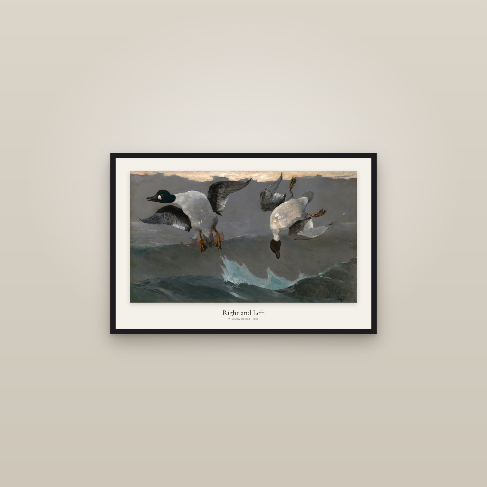 Right and Left — framed in a gallery setting