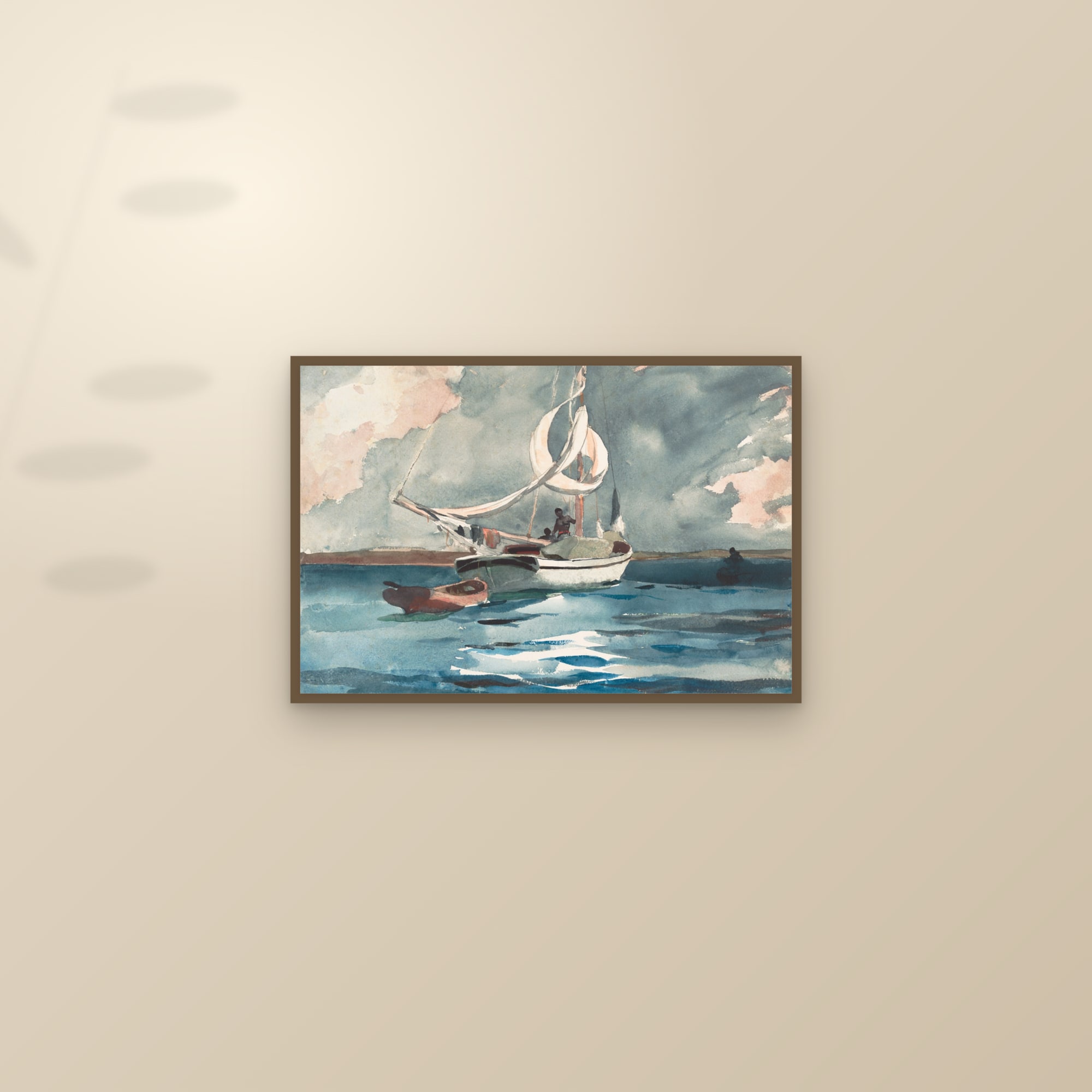 Sloop, Nassau (Full) — Full-Bleed Edition — framed and styled on a sunlit wall