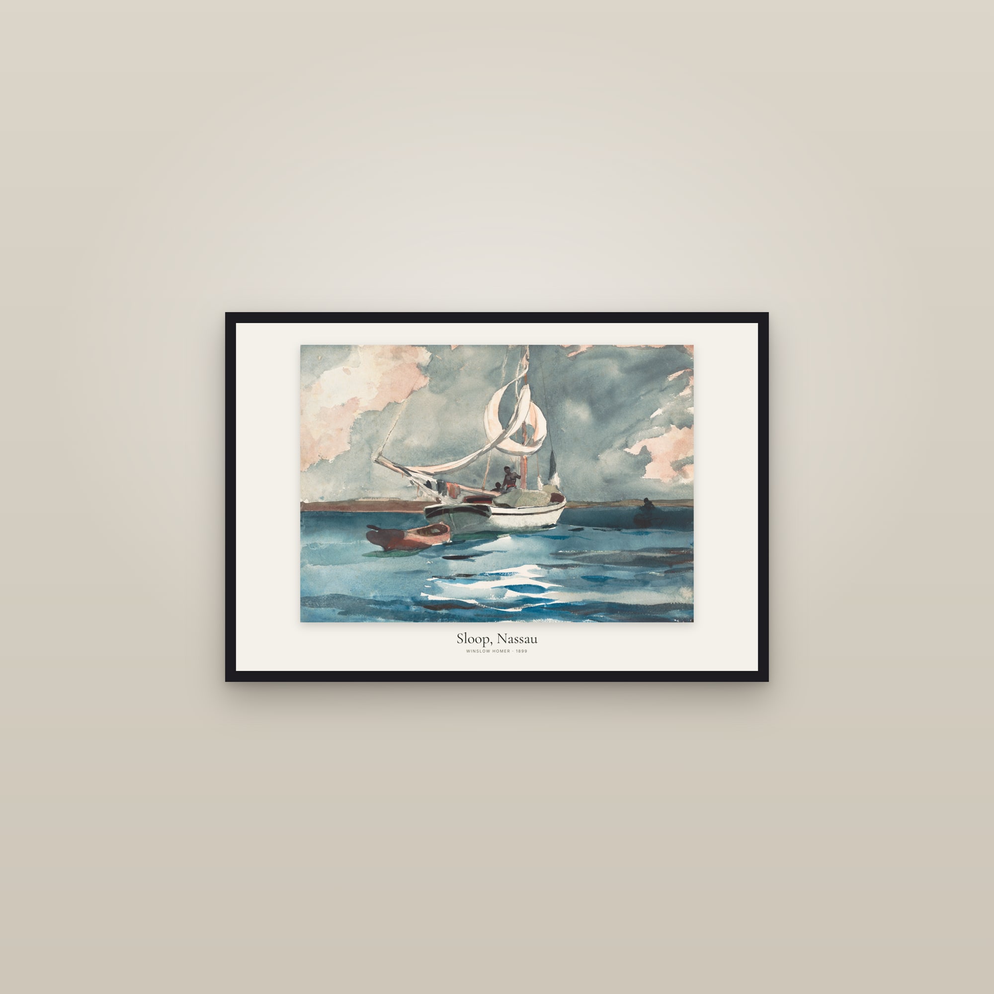 Sloop, Nassau — framed in a gallery setting