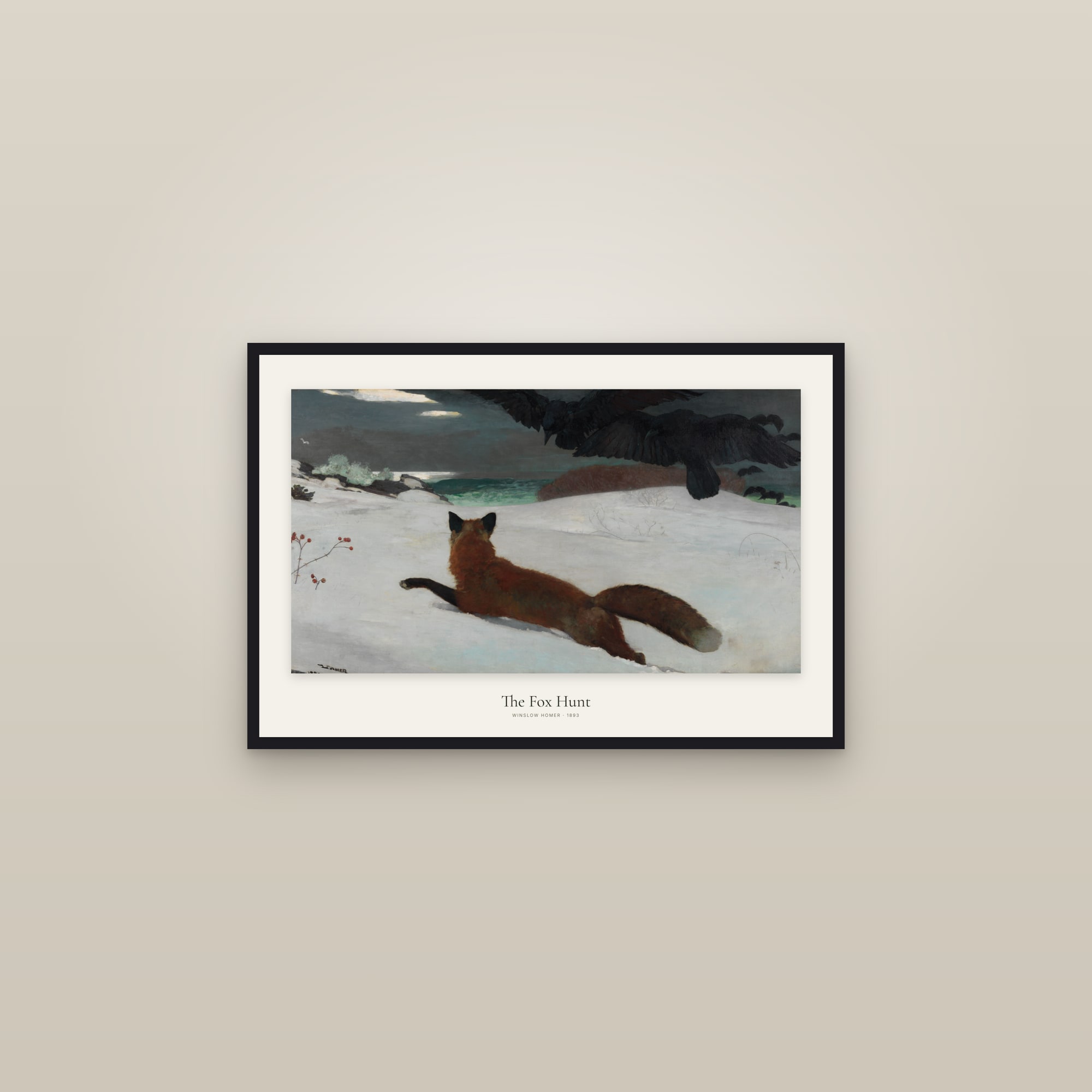 The Fox Hunt — framed in a gallery setting