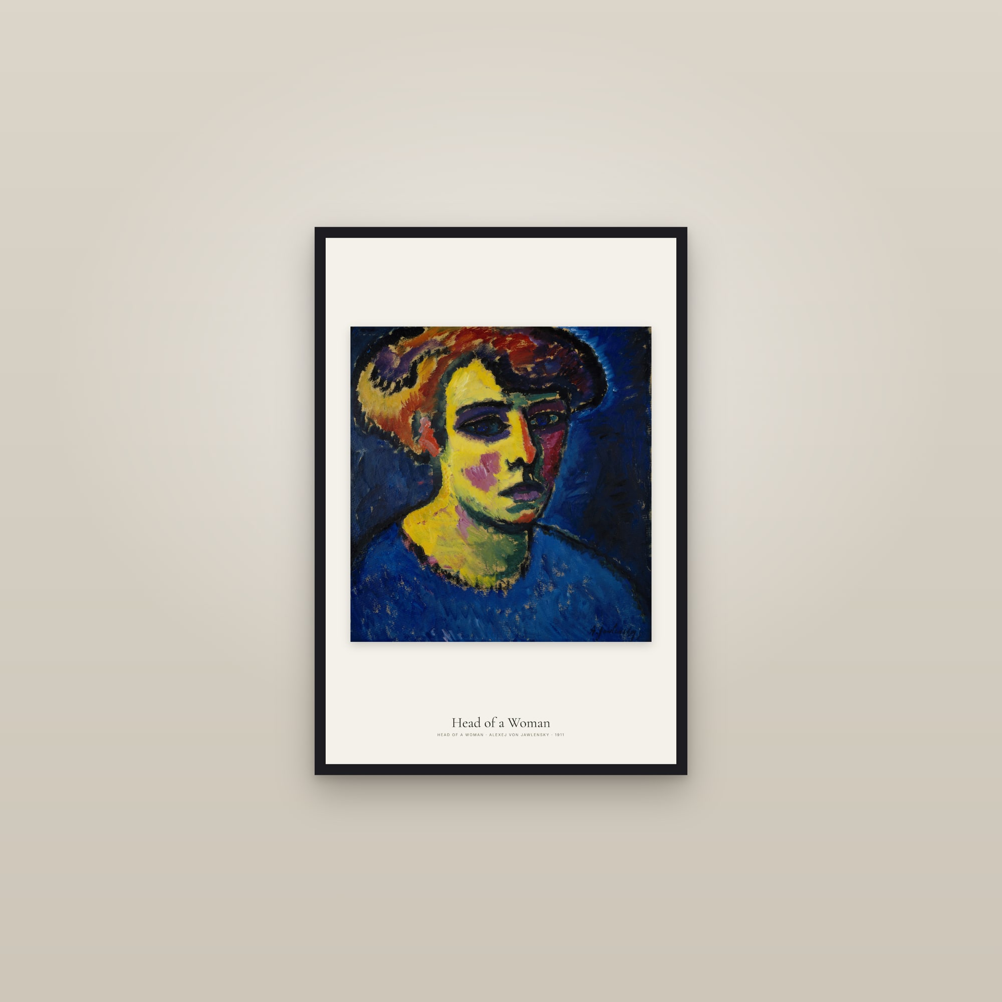 Head of a Woman — framed in a gallery setting