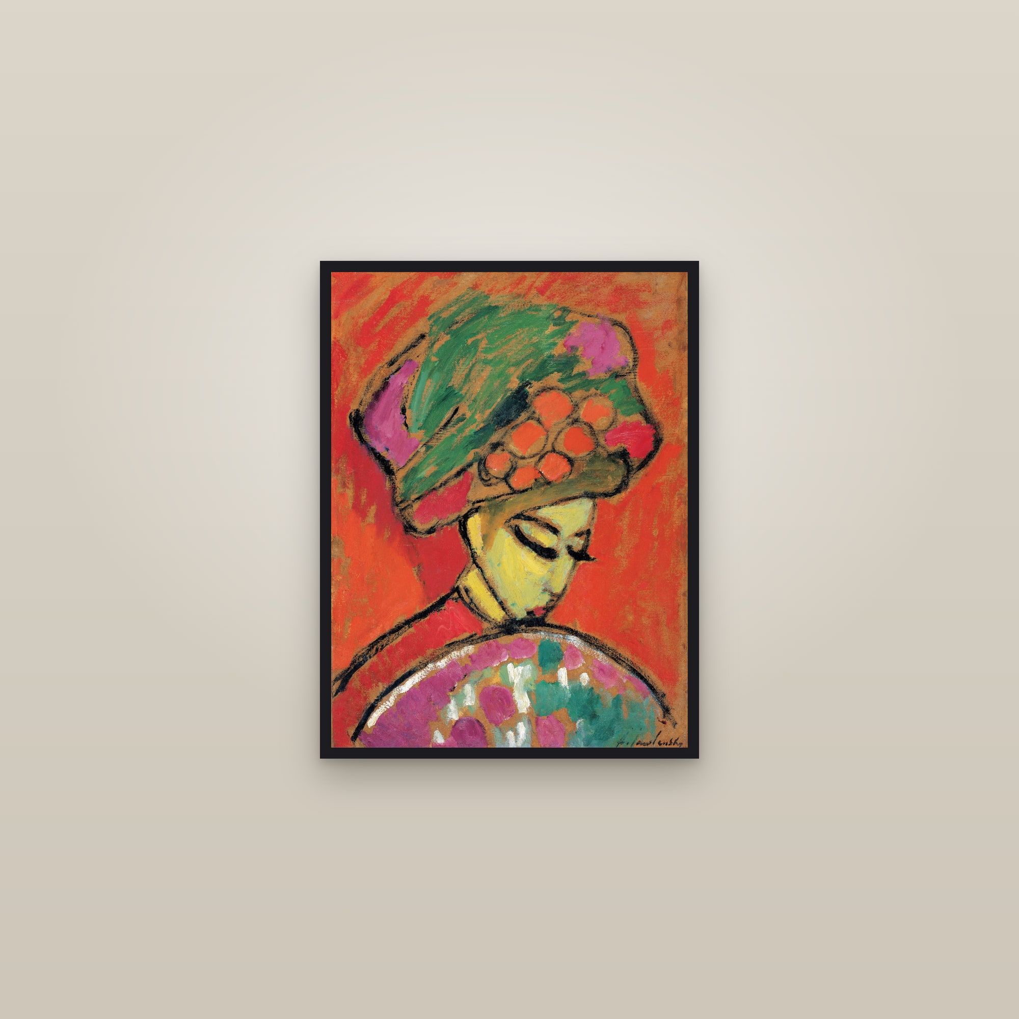Young Girl with a Flowered Hat (Full) — Full-Bleed Edition — framed in a gallery setting