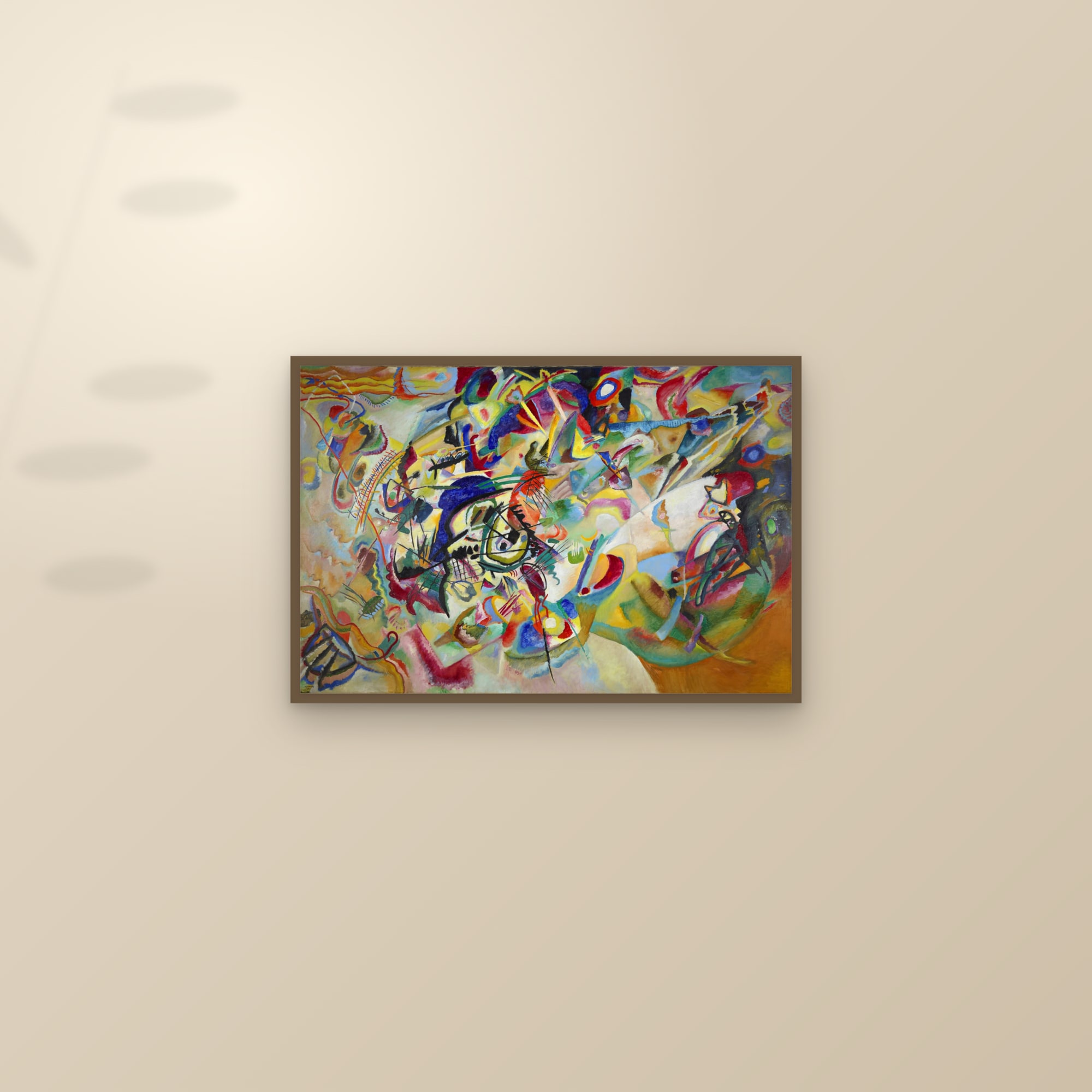 Composition VII (Full) — Full-Bleed Edition — framed and styled on a sunlit wall