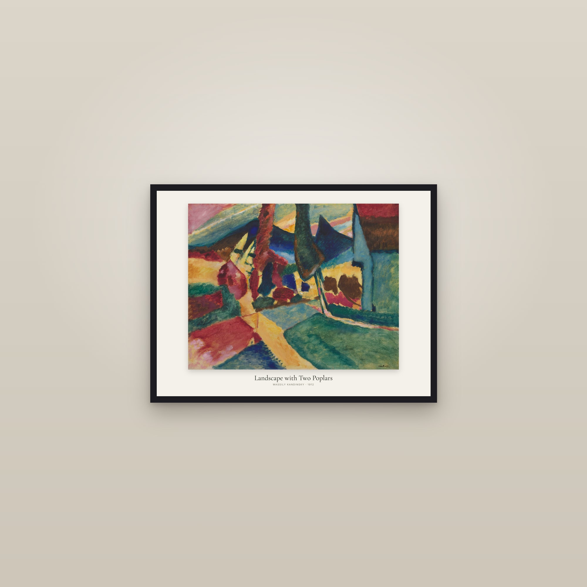 Landscape with Two Poplars — framed in a gallery setting