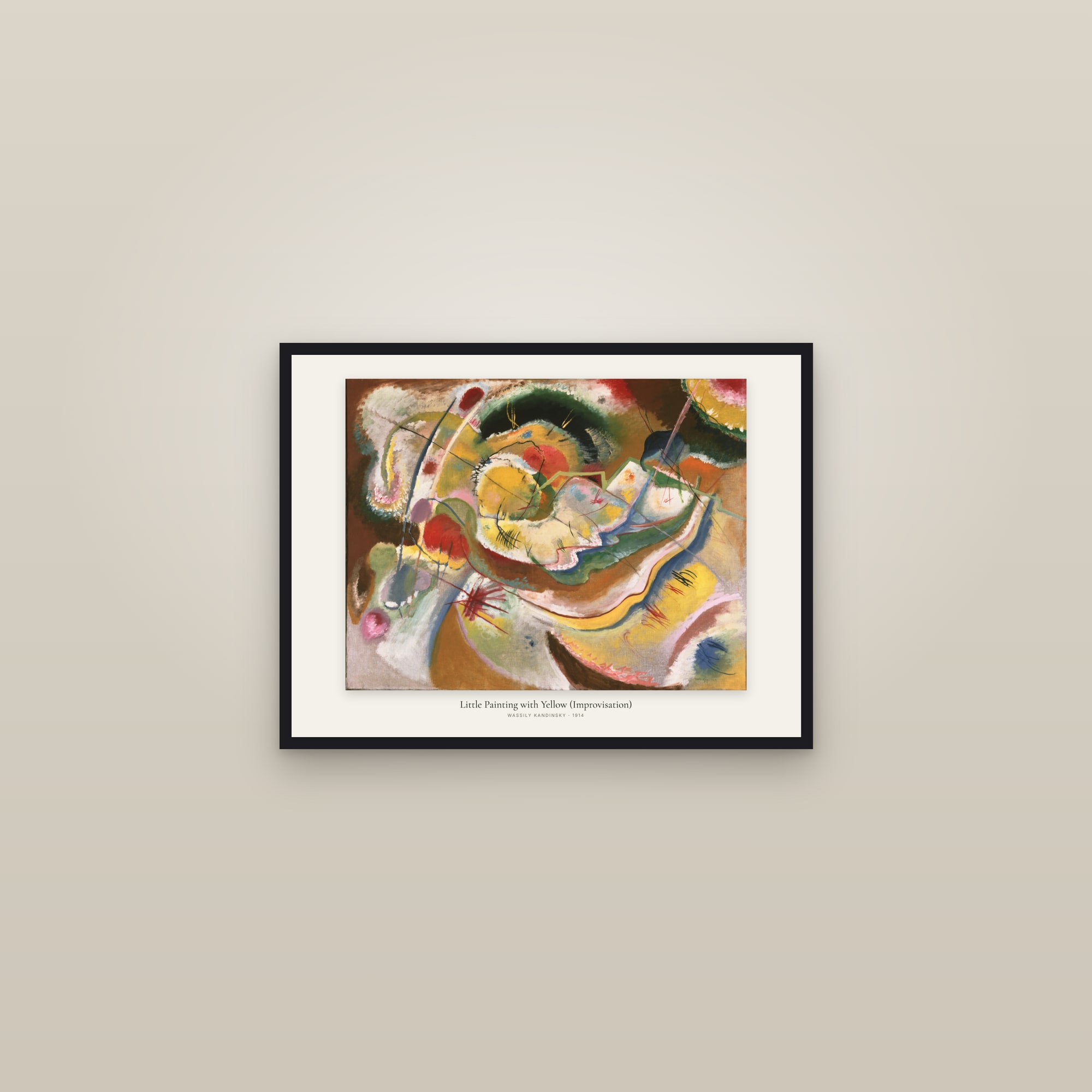 Little Painting with Yellow (Improvisation) — framed in a gallery setting