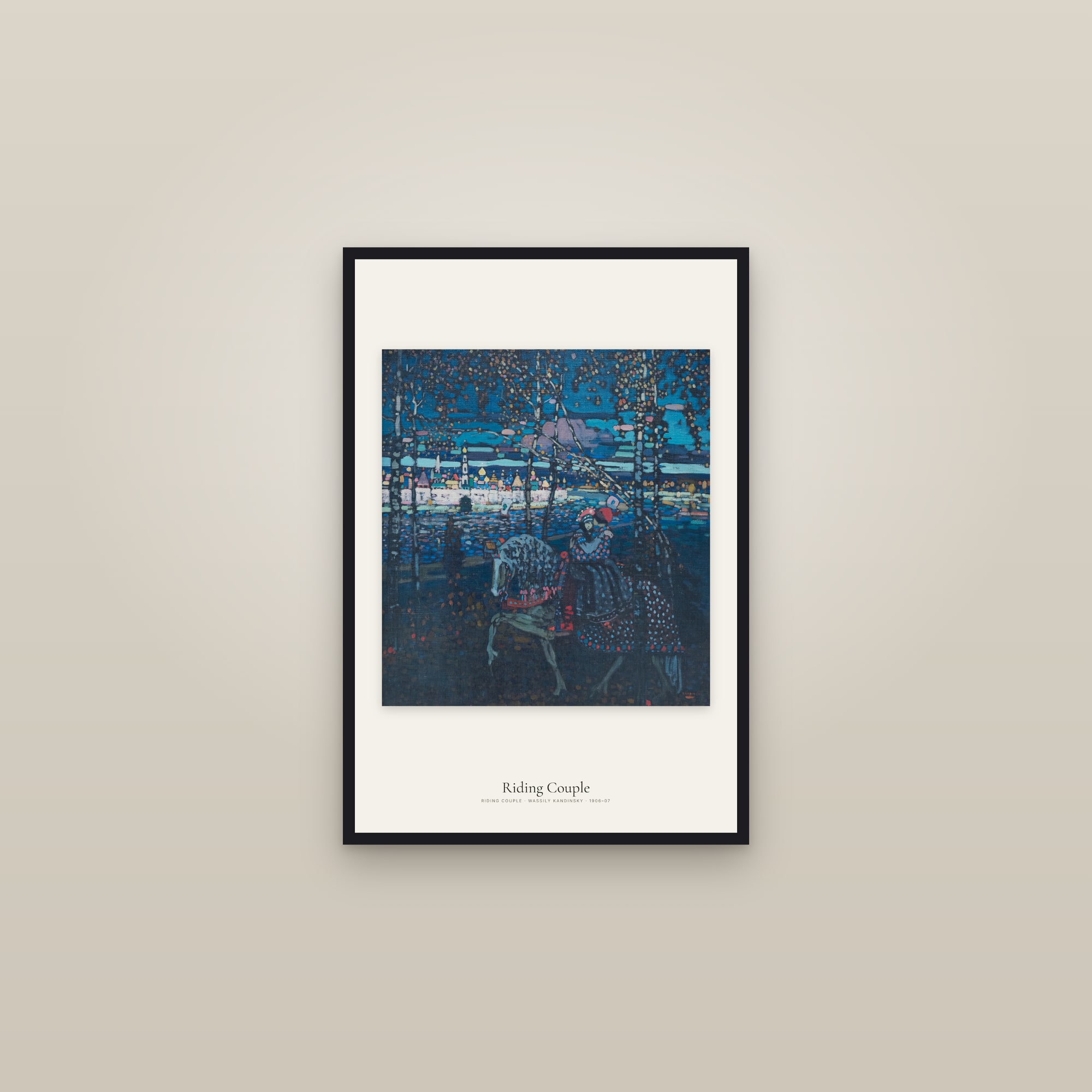Riding Couple — framed in a gallery setting
