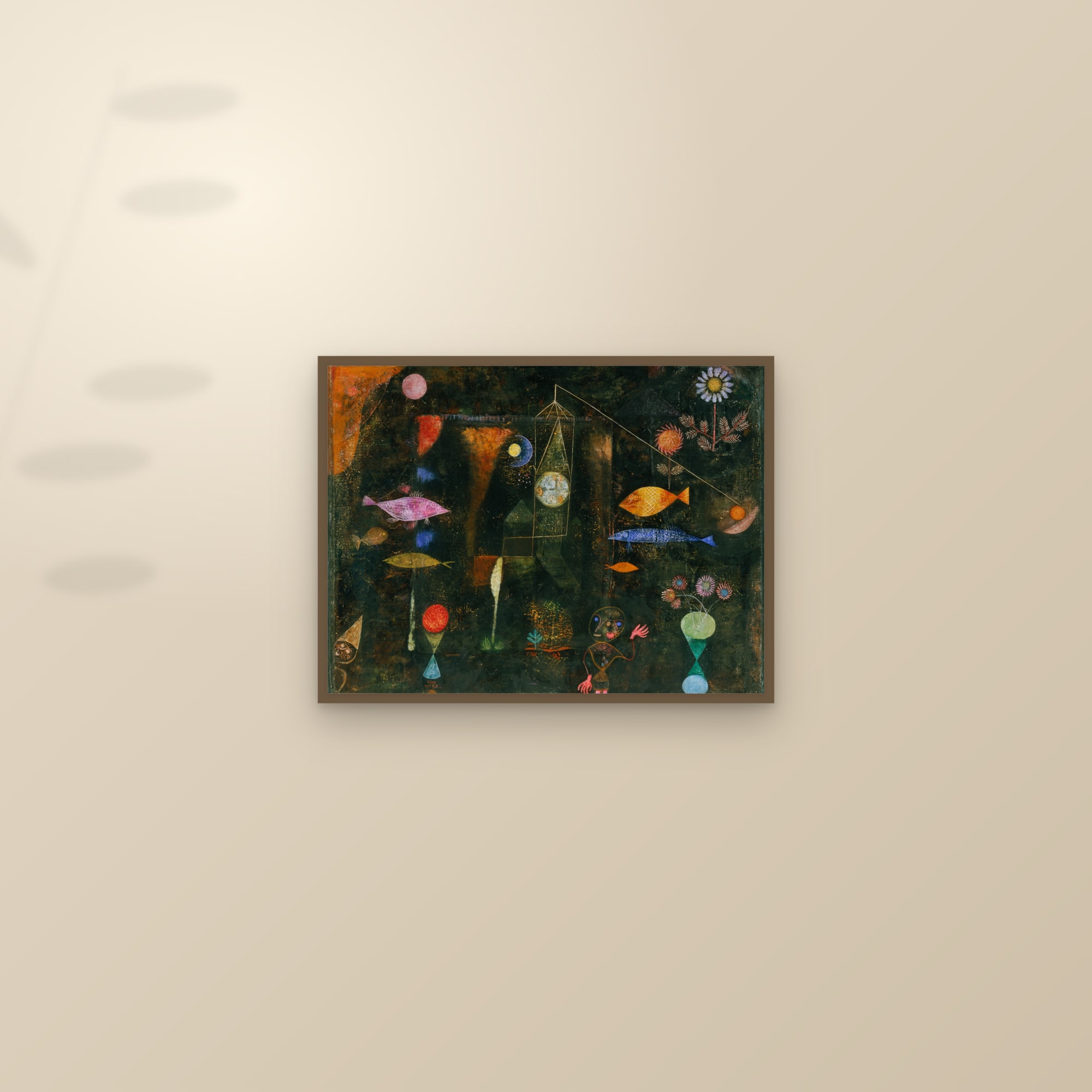 Fish Magic (Full) — Full-Bleed Edition — framed and styled on a sunlit wall
