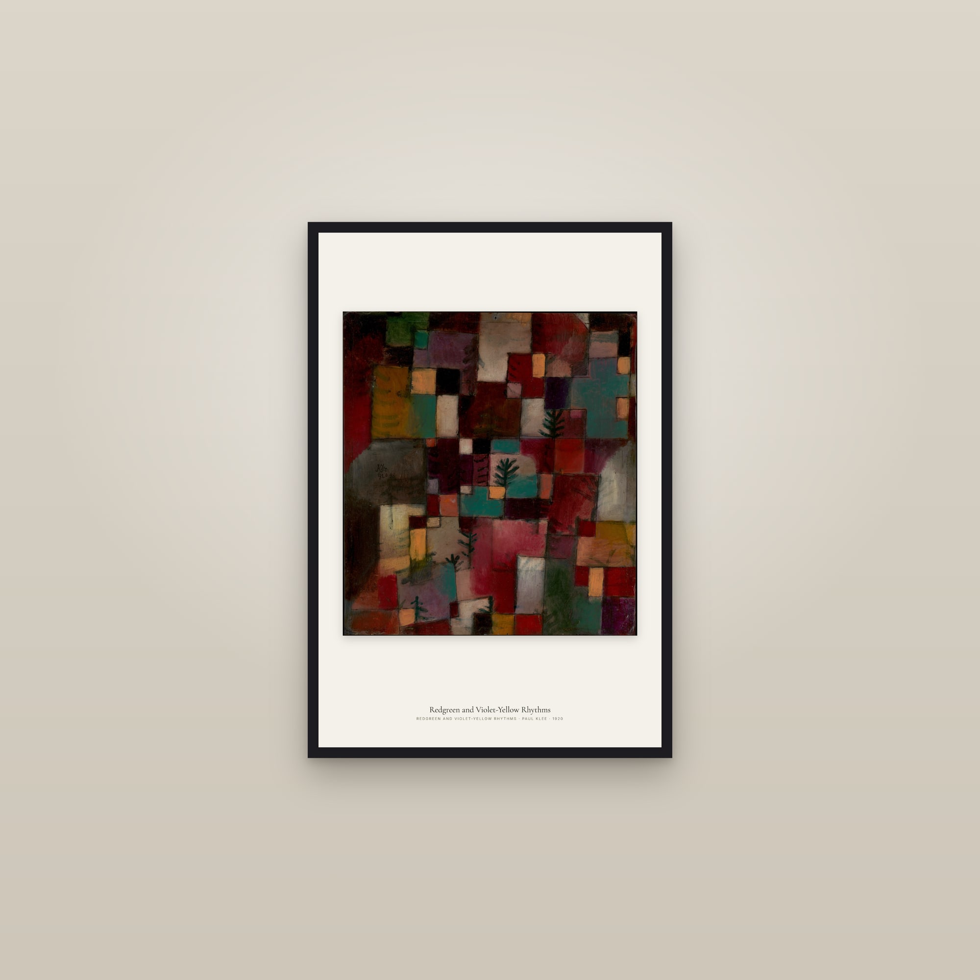 Redgreen and Violet-Yellow Rhythms — framed in a gallery setting