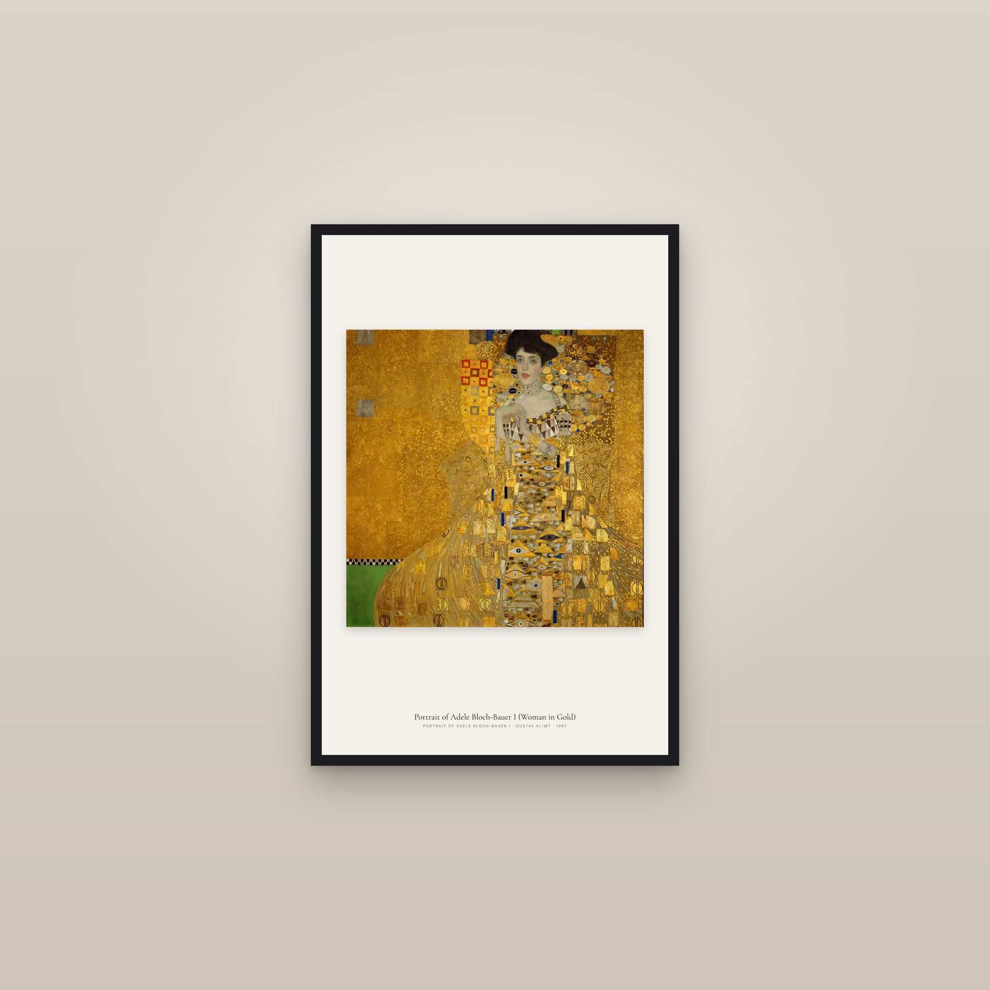 Portrait of Adele Bloch-Bauer I (Woman in Gold) — framed in a gallery setting