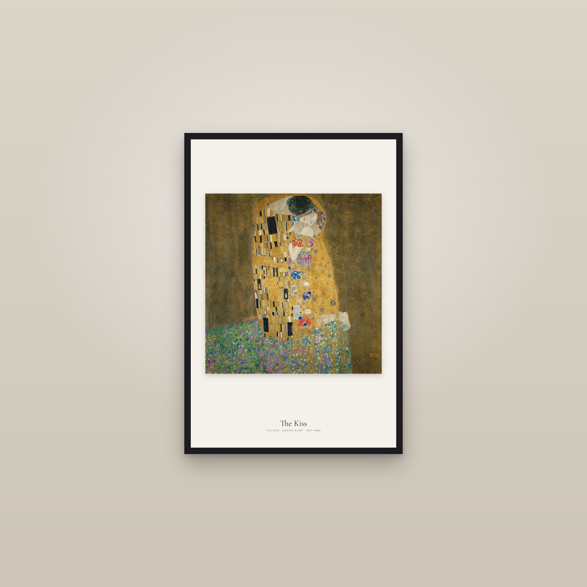 The Kiss — framed in a gallery setting
