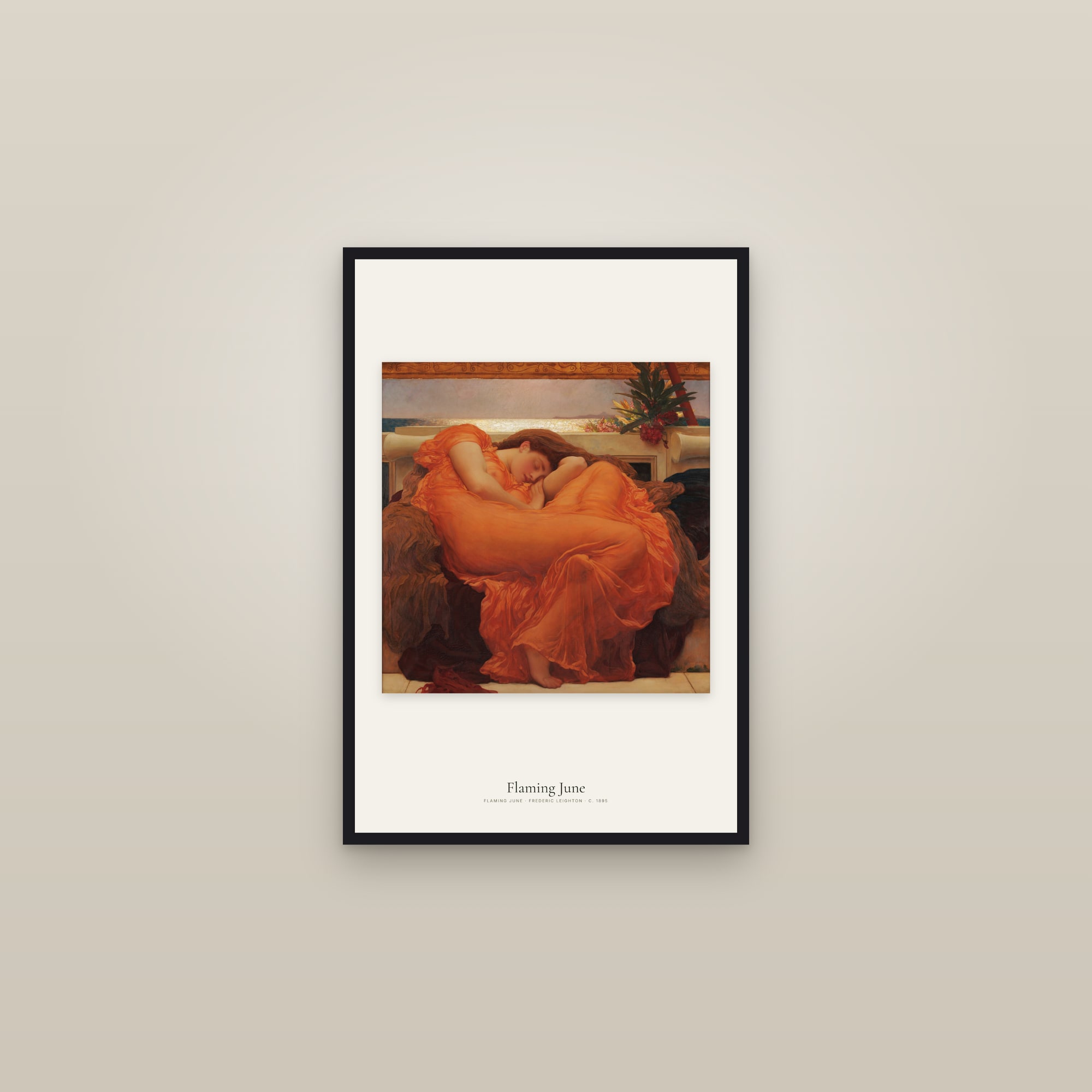 Flaming June — framed in a gallery setting