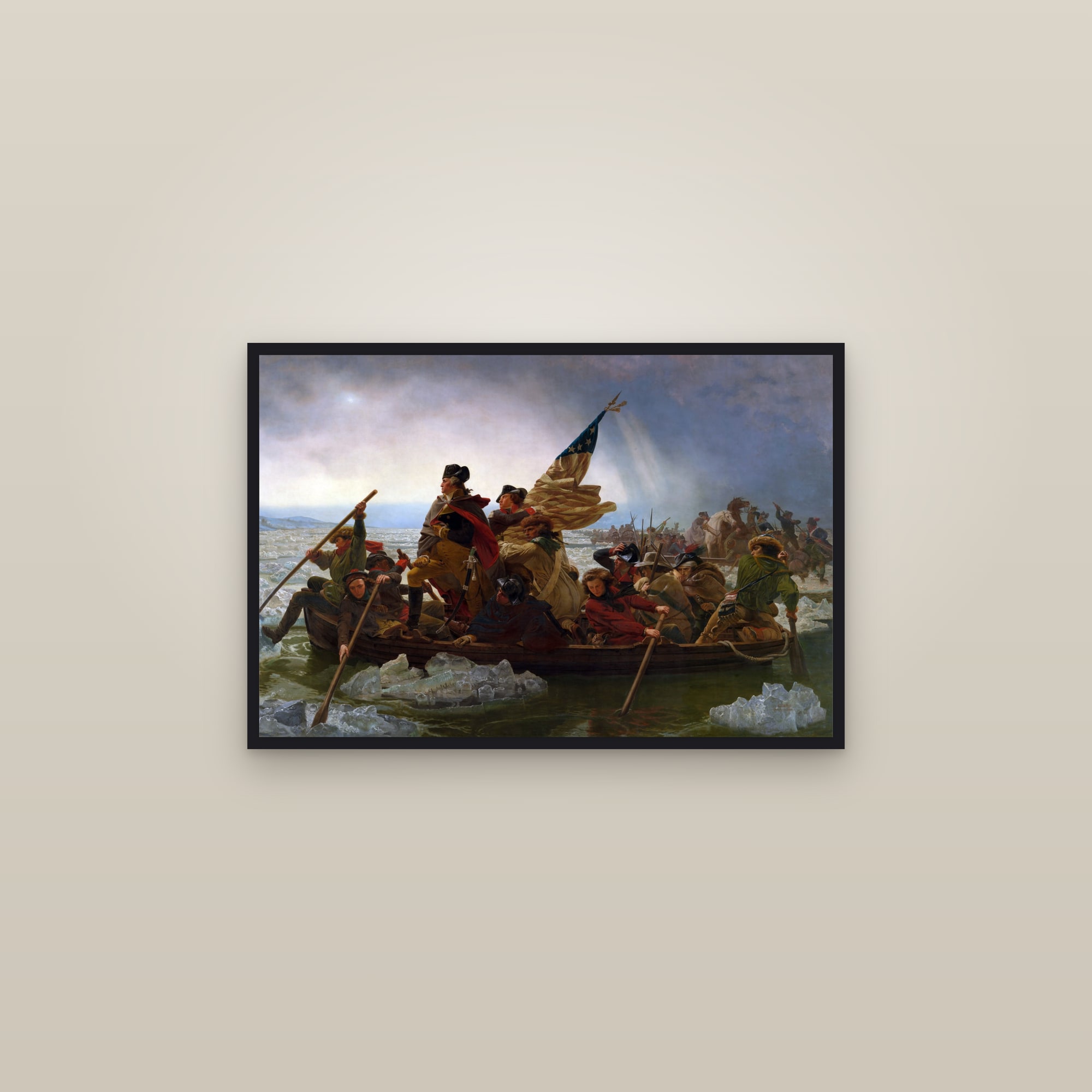 Washington Crossing the Delaware (Full) — Full-Bleed Edition — framed in a gallery setting