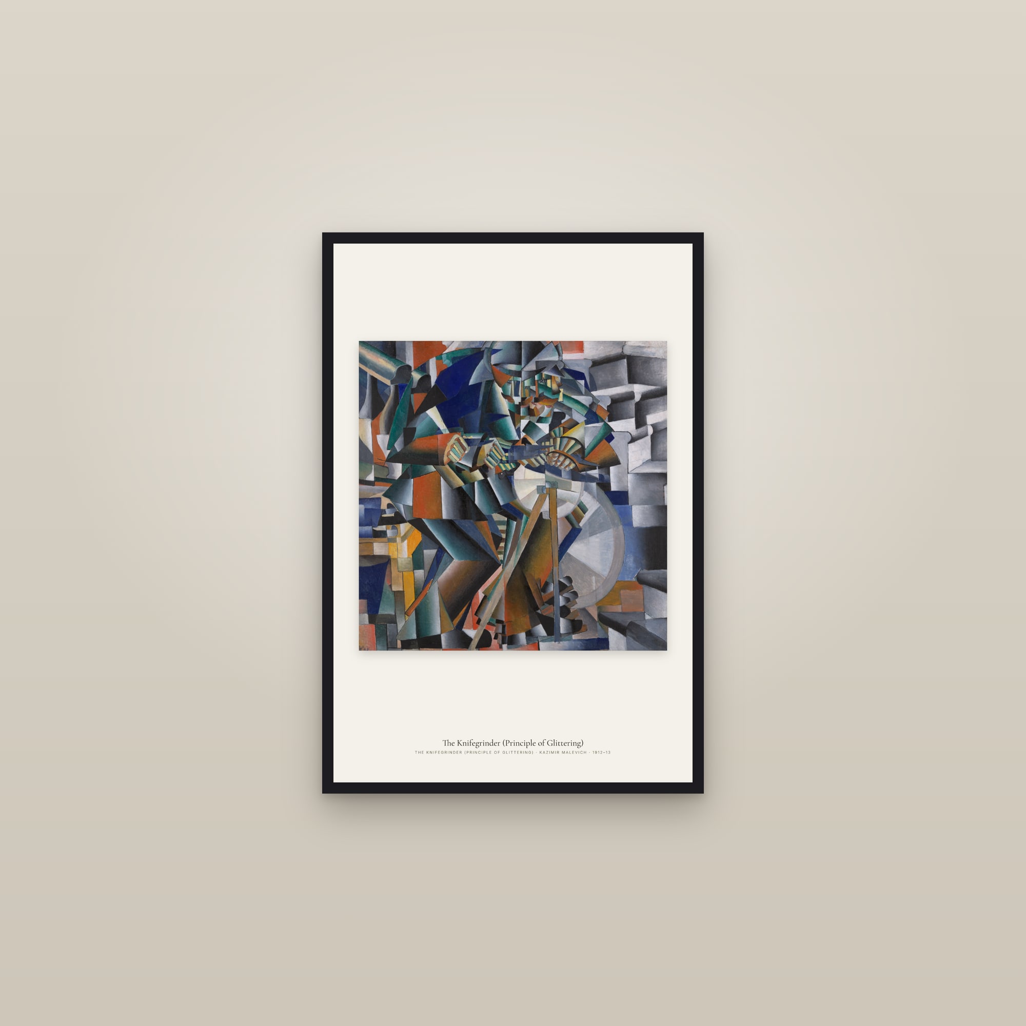 The Knifegrinder (Principle of Glittering) — framed in a gallery setting