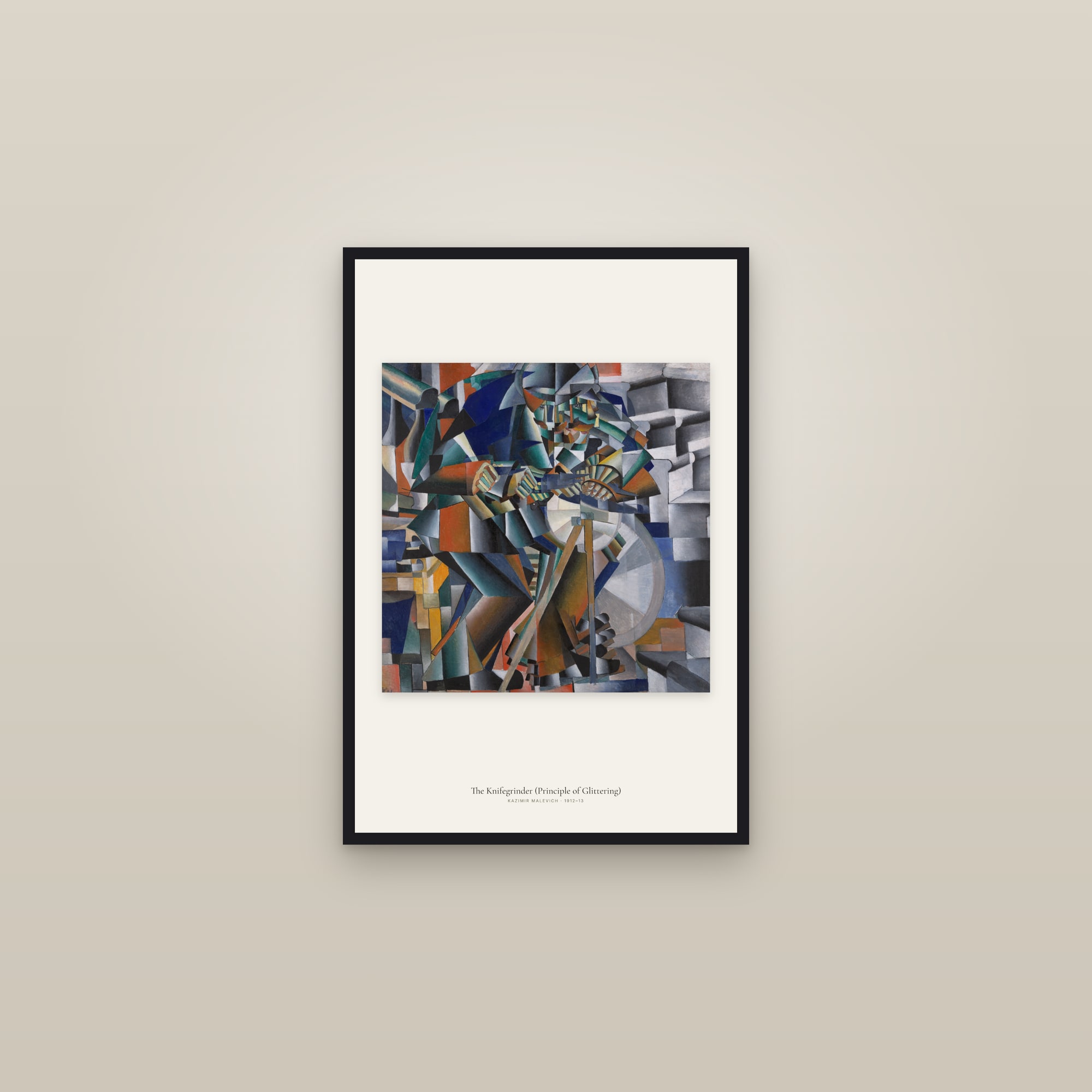 The Knifegrinder (Principle of Glittering) — framed in a gallery setting