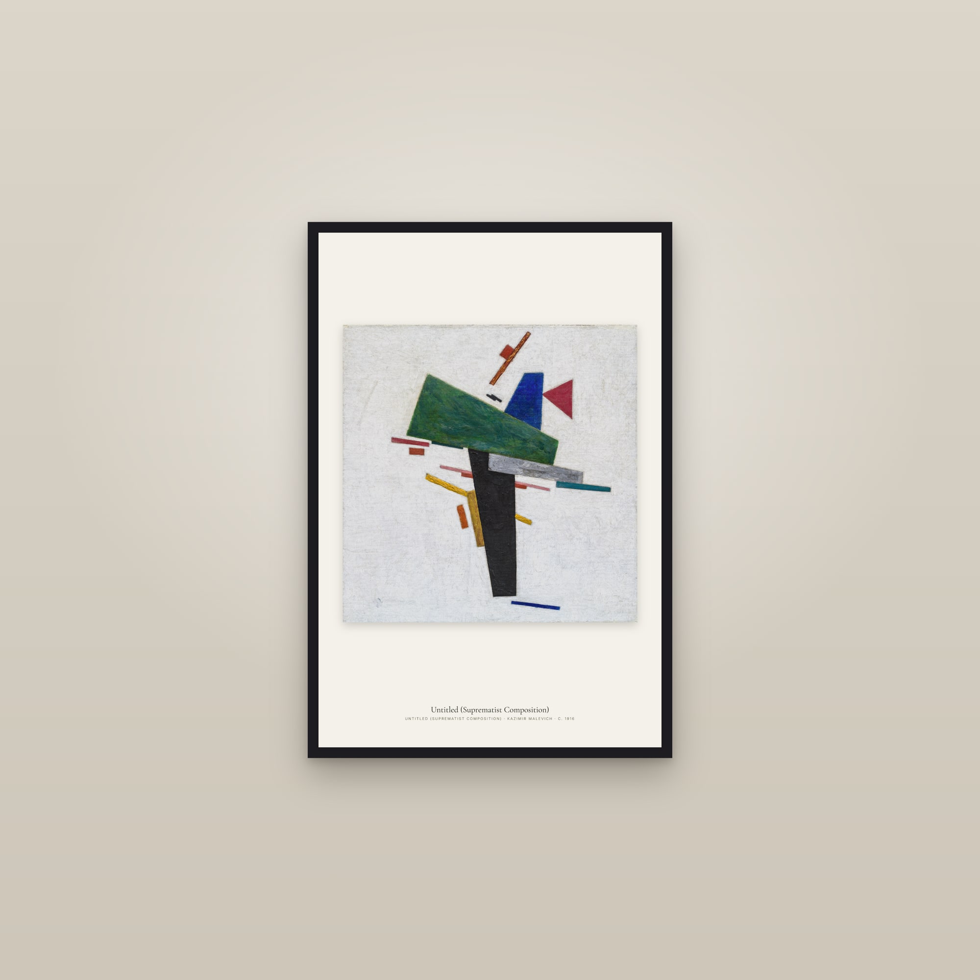 Untitled (Suprematist Composition) — framed in a gallery setting