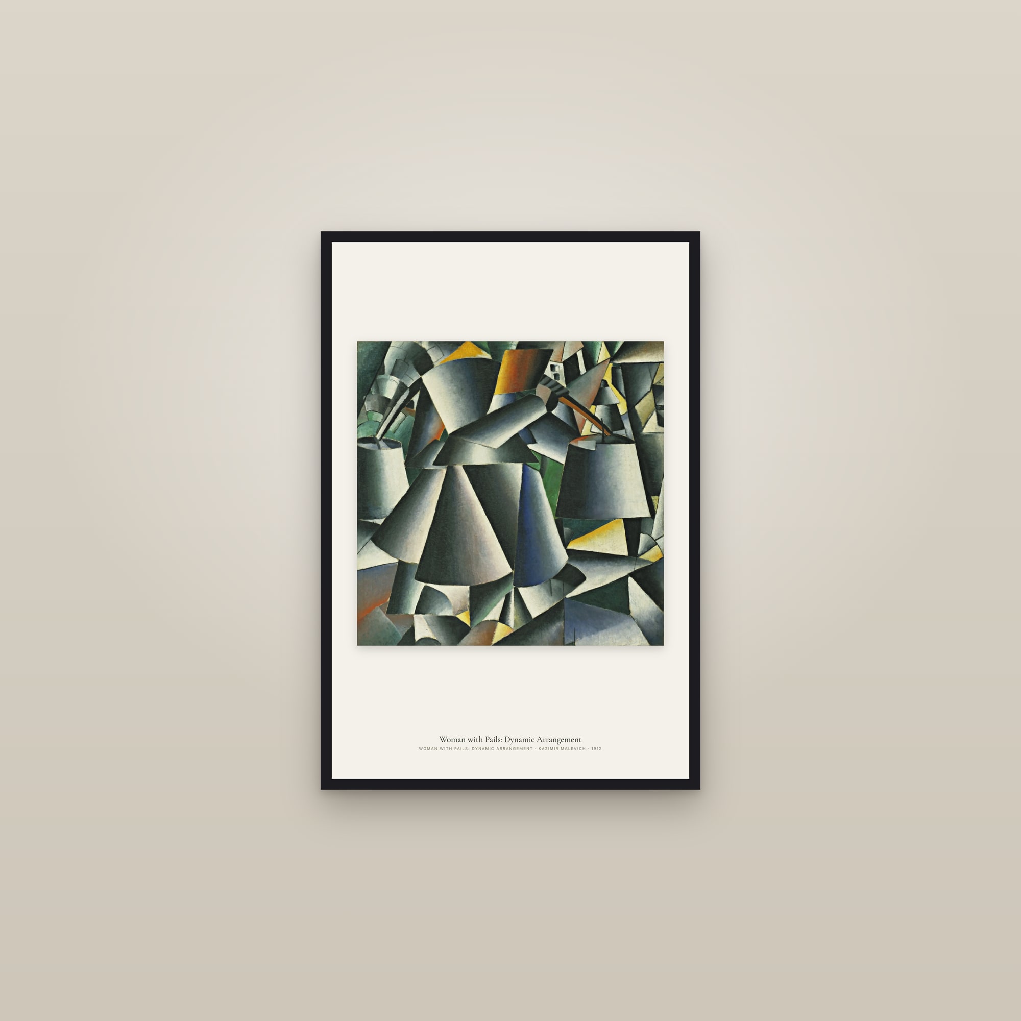 Woman with Pails: Dynamic Arrangement — framed in a gallery setting