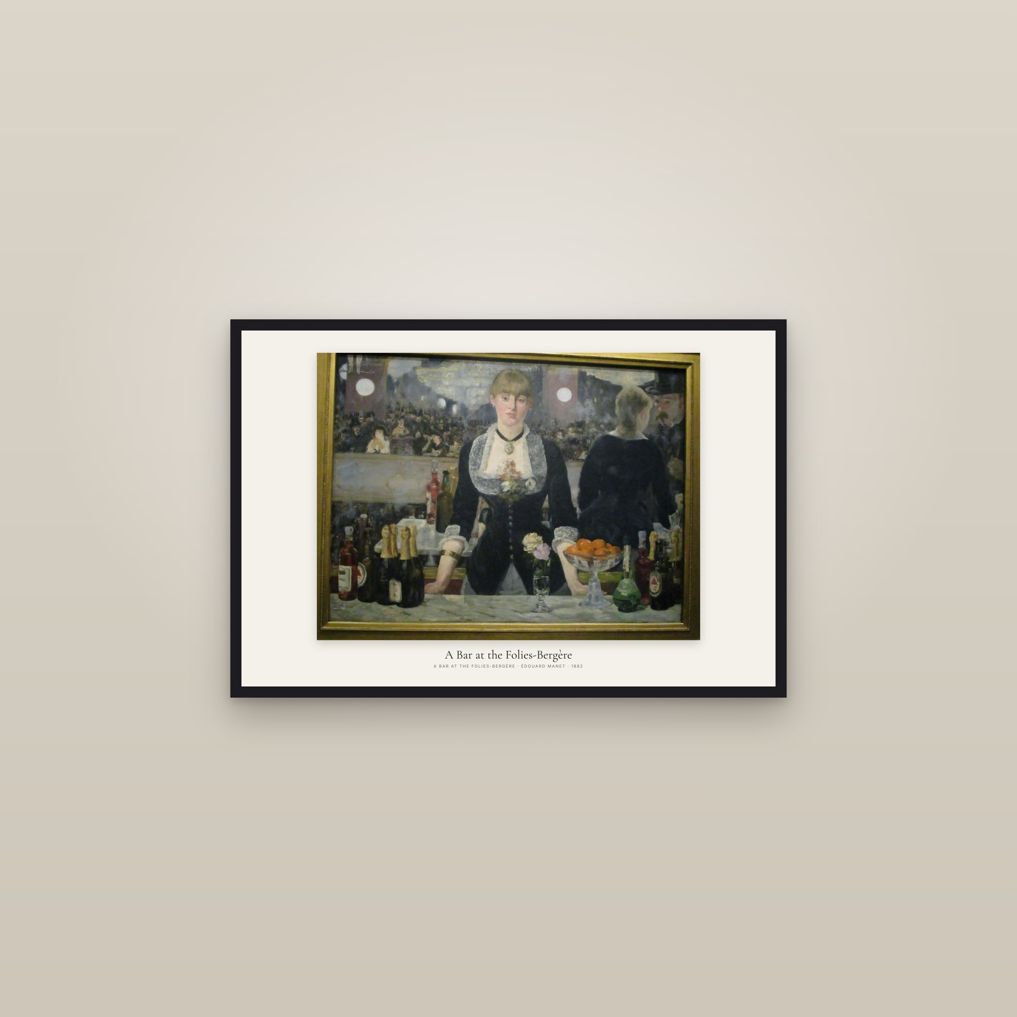 A Bar at the Folies-Bergère — framed in a gallery setting