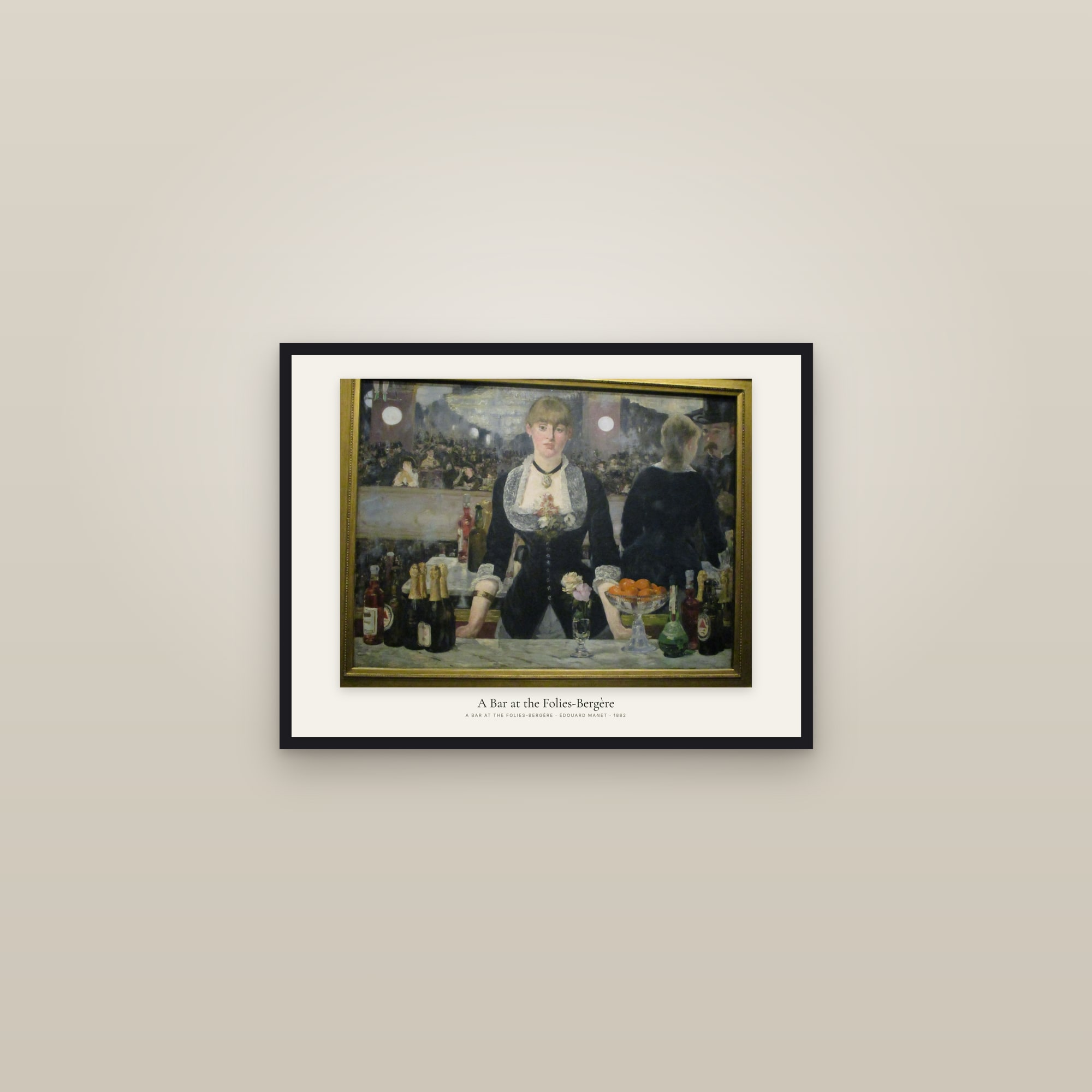 A Bar at the Folies-Bergère — framed in a gallery setting