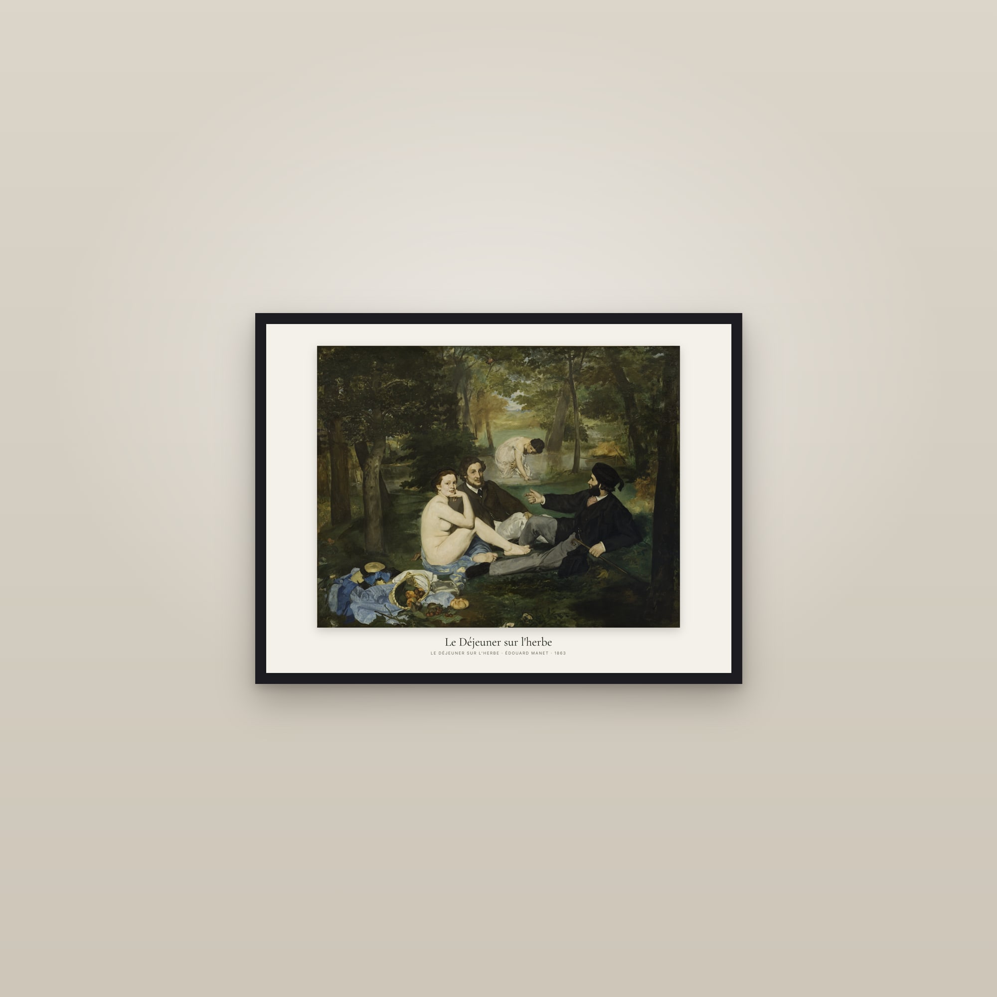 Le Déjeuner sur l'herbe — framed in a gallery setting
