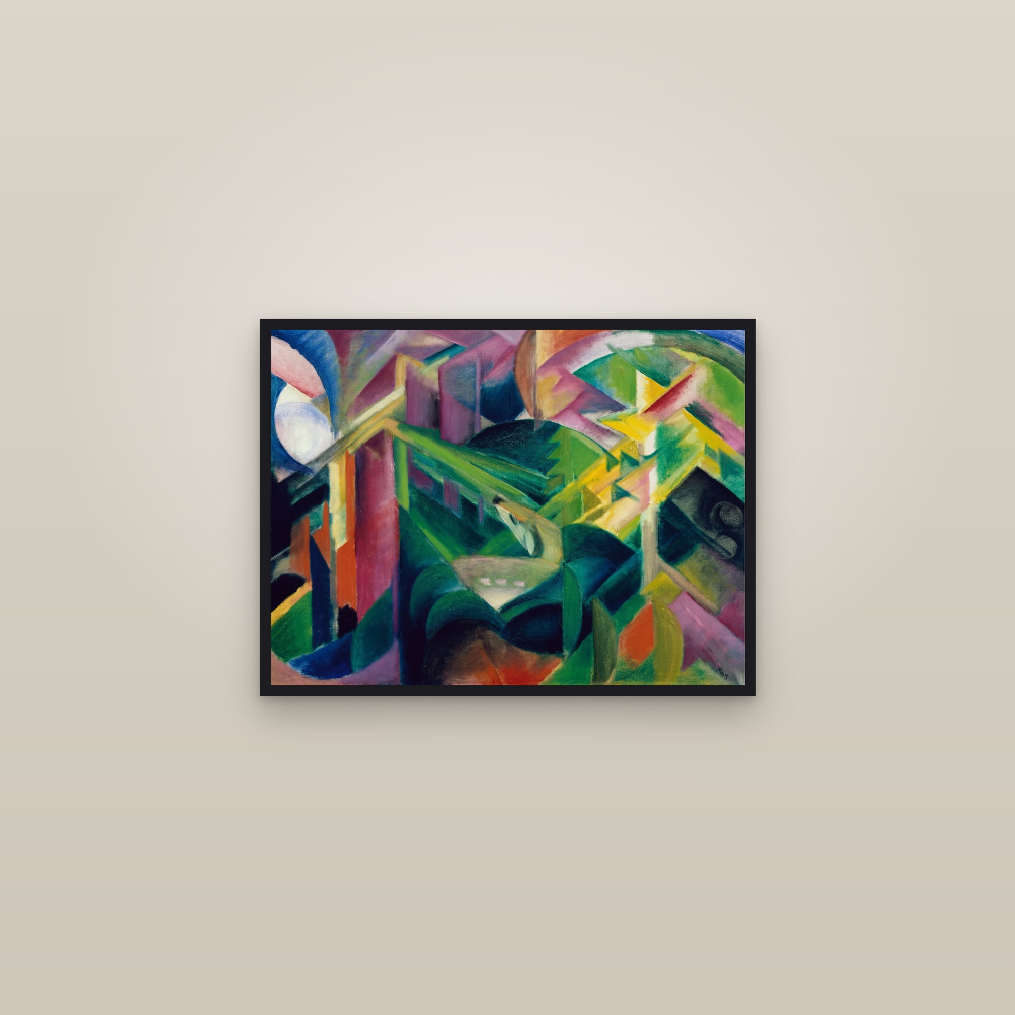 Deer in a Monastery Garden (Full) — Full-Bleed Edition — framed in a gallery setting