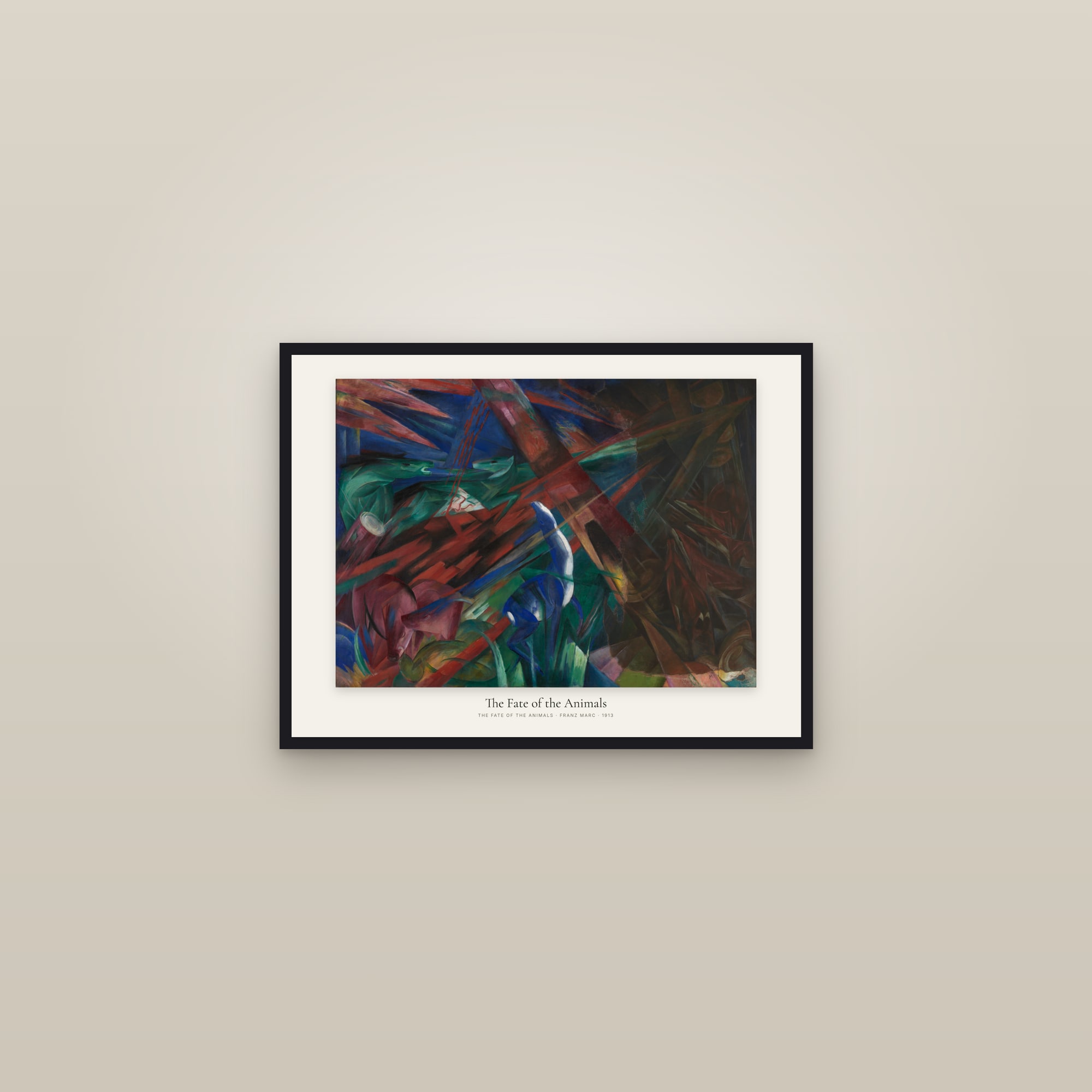 The Fate of the Animals — framed in a gallery setting