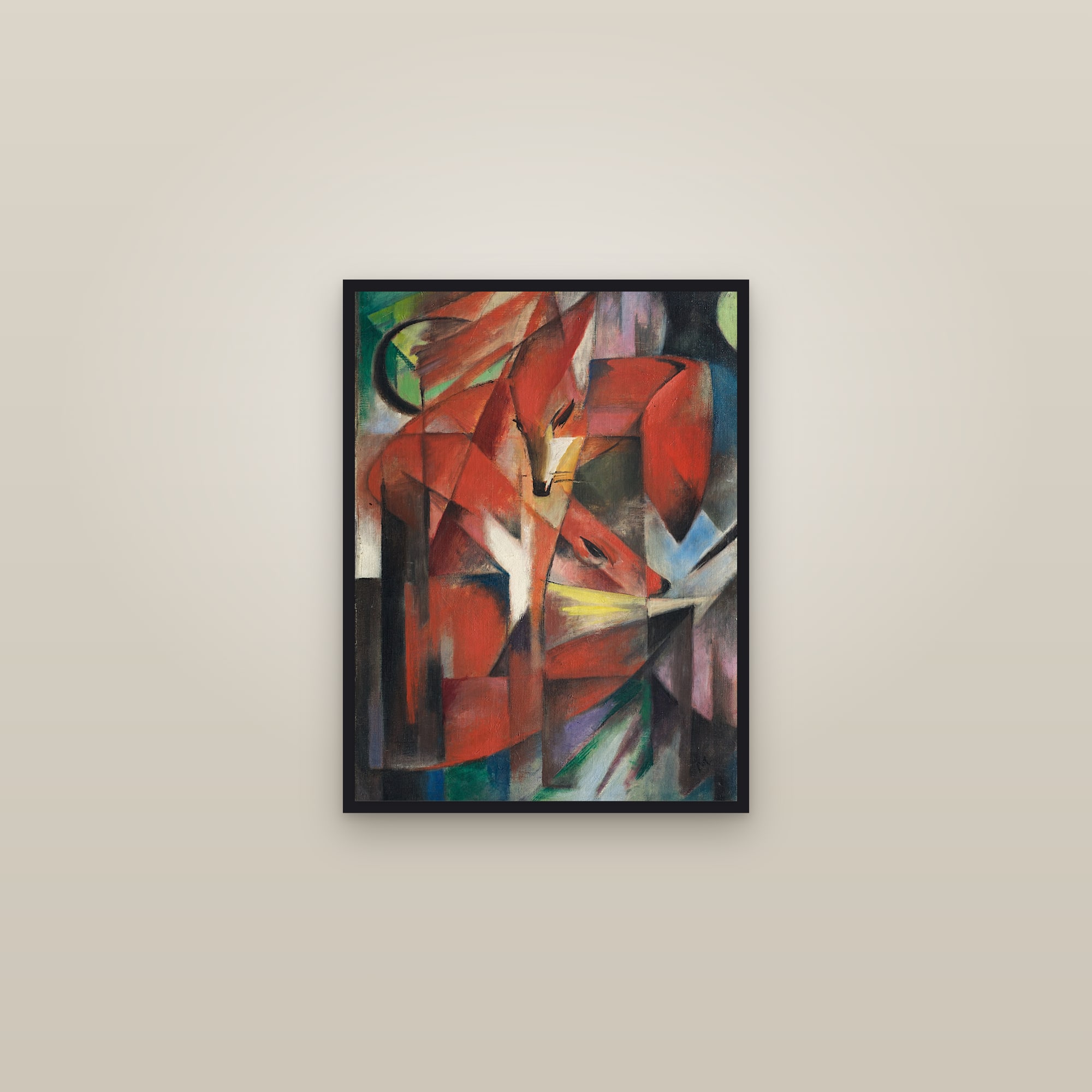 The Foxes (Full) — Full-Bleed Edition — framed in a gallery setting