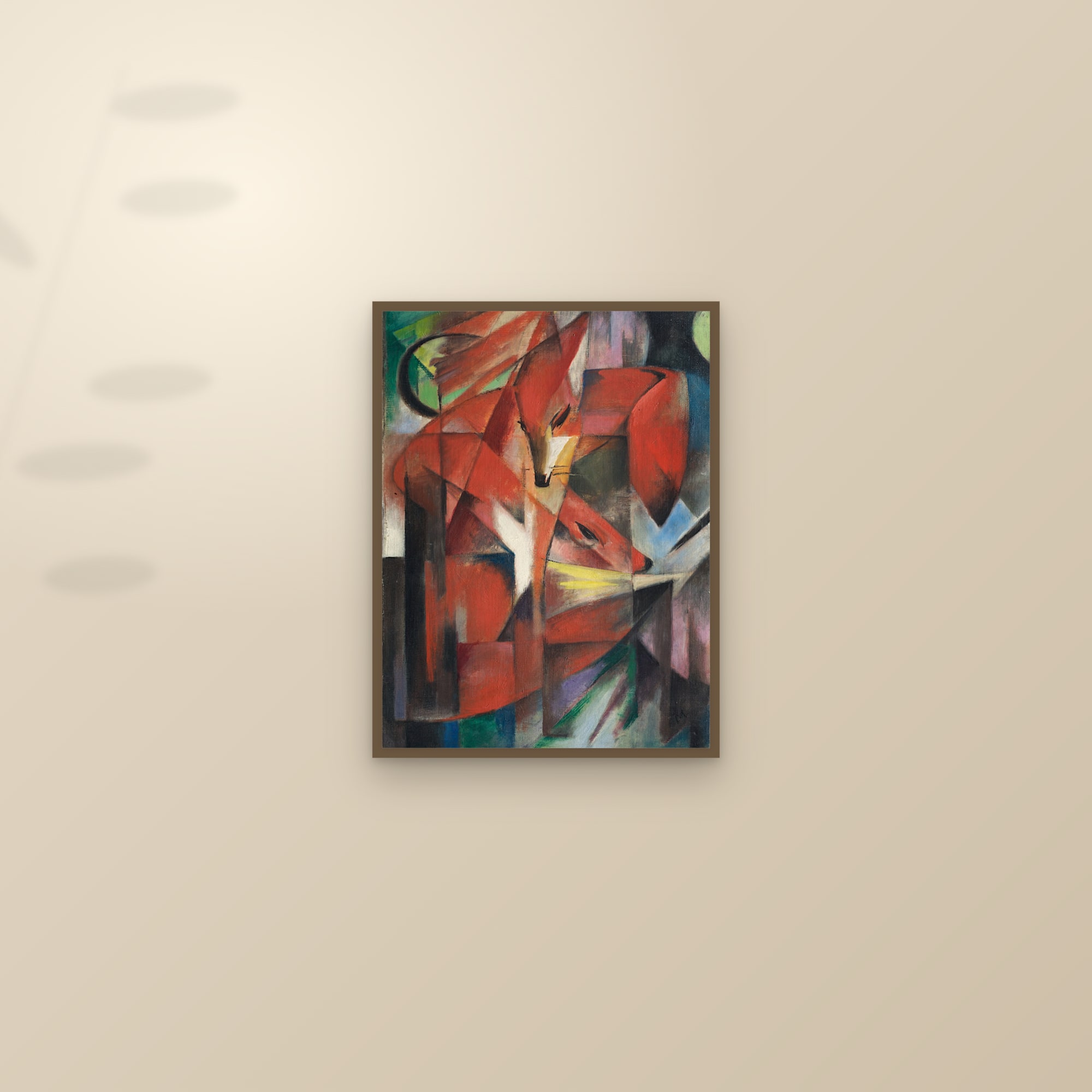 The Foxes (Full) — Full-Bleed Edition — framed and styled on a sunlit wall