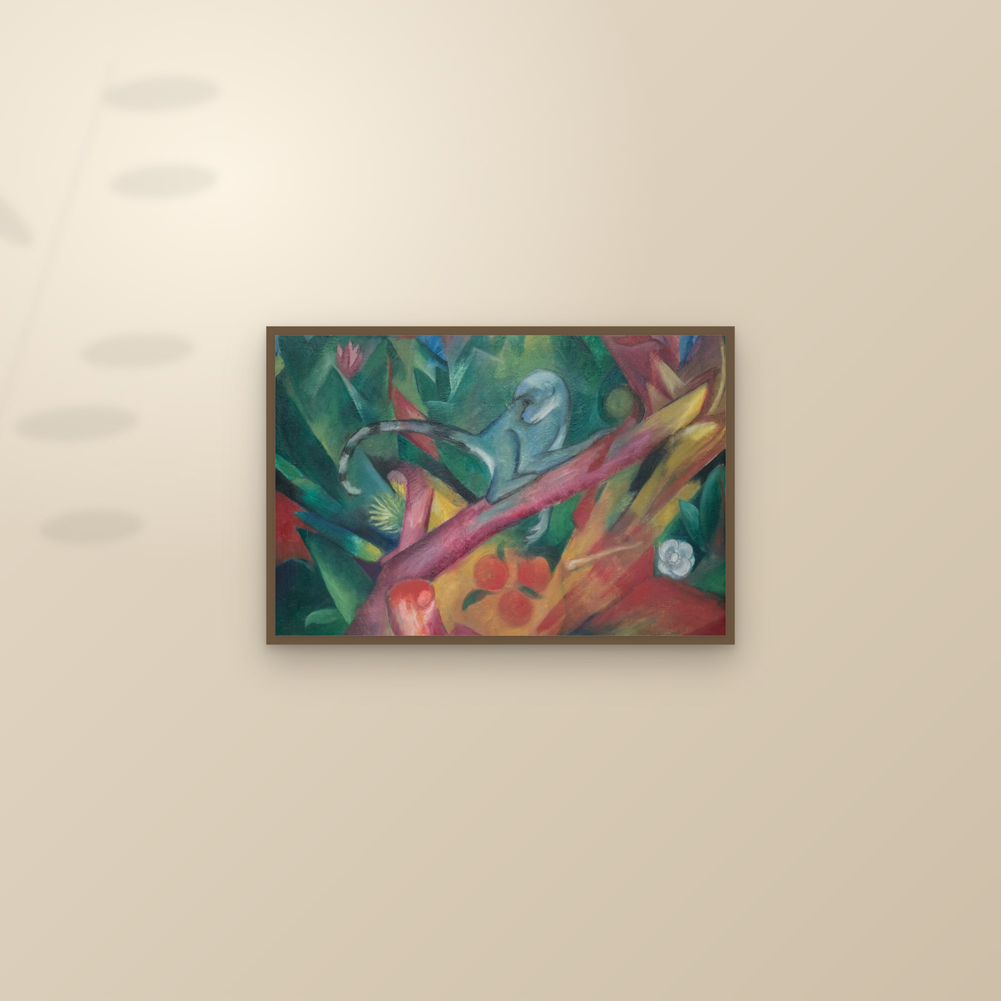 The Little Monkey (Full) — Full-Bleed Edition — framed and styled on a sunlit wall