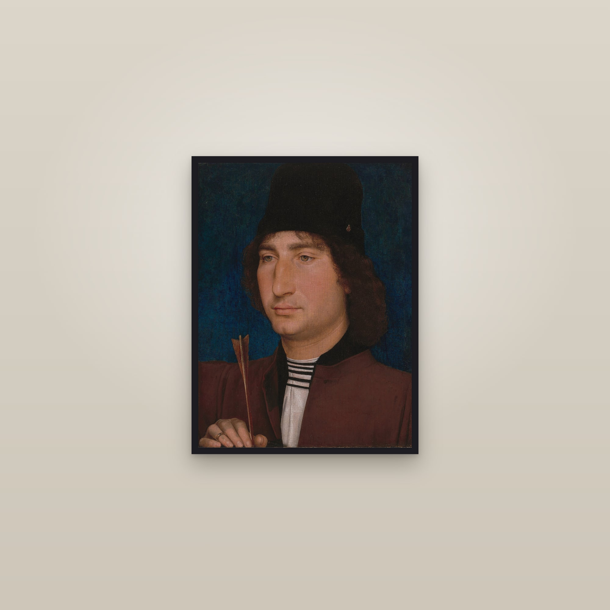 Portrait of a Man with an Arrow (Full) — Full-Bleed Edition — framed in a gallery setting
