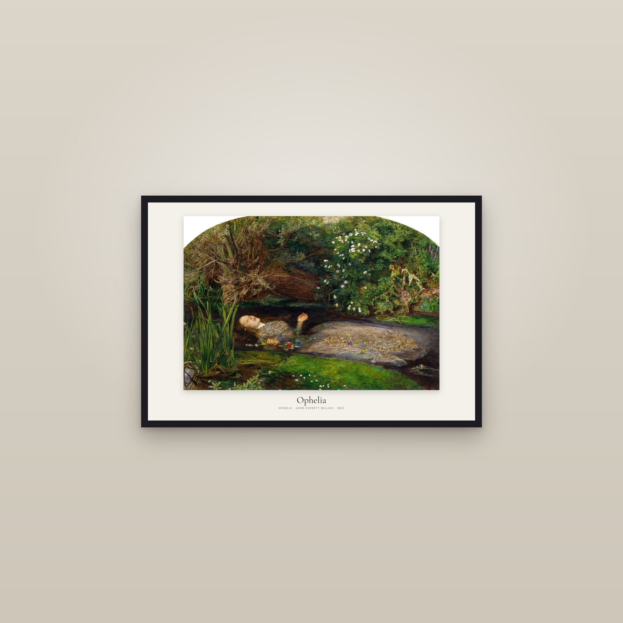 Ophelia — framed in a gallery setting